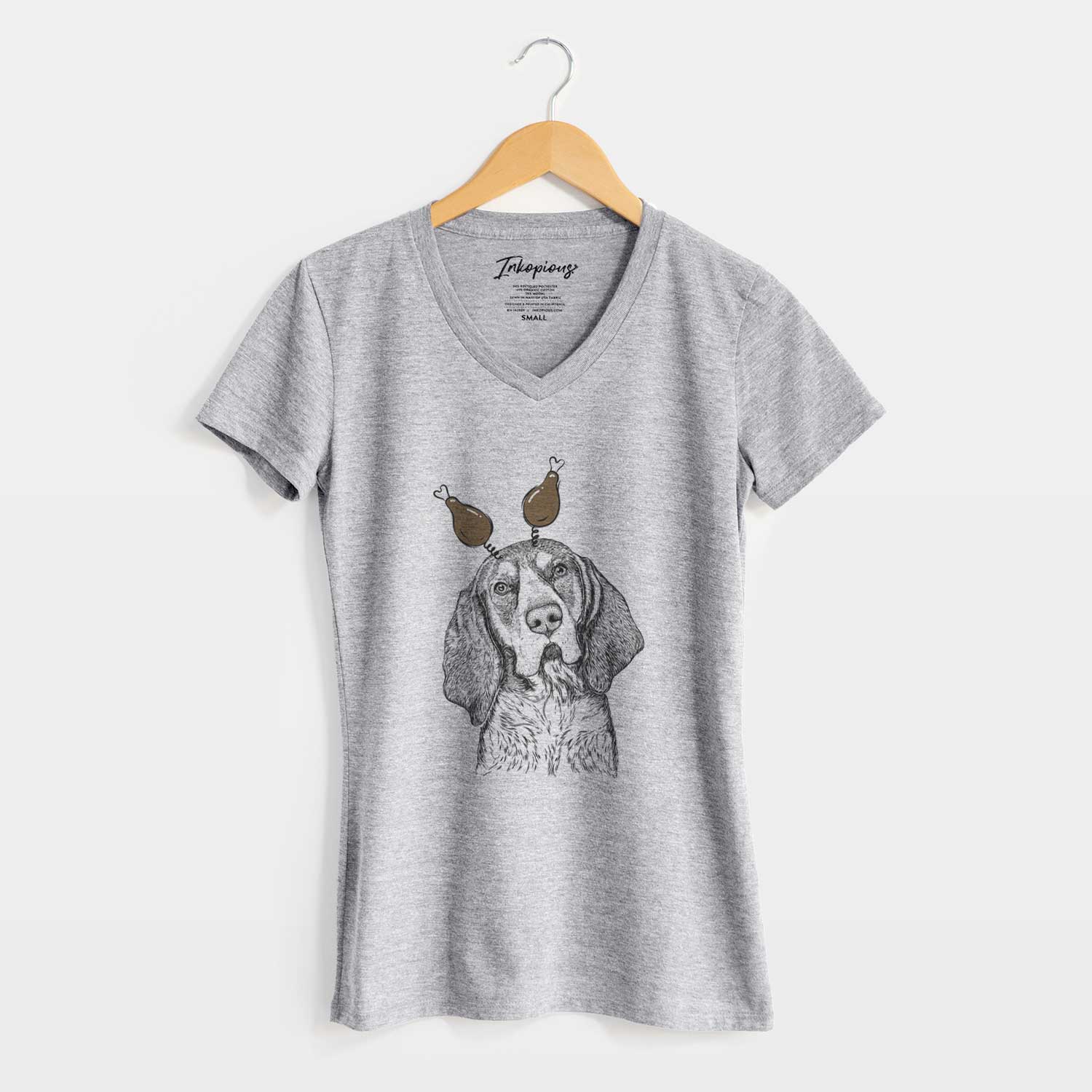 Thanksgiving Huck the Bluetick Coonhound - Women's V-neck Shirt