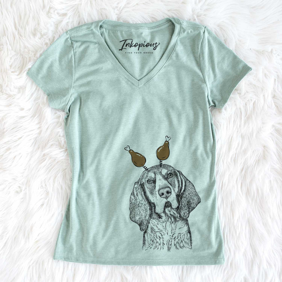 Thanksgiving Huck the Bluetick Coonhound - Women&#39;s V-neck Shirt