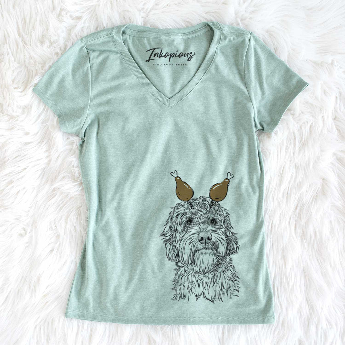 Thanksgiving Huckleberry the Australian Labradoodle - Women&#39;s V-neck Shirt