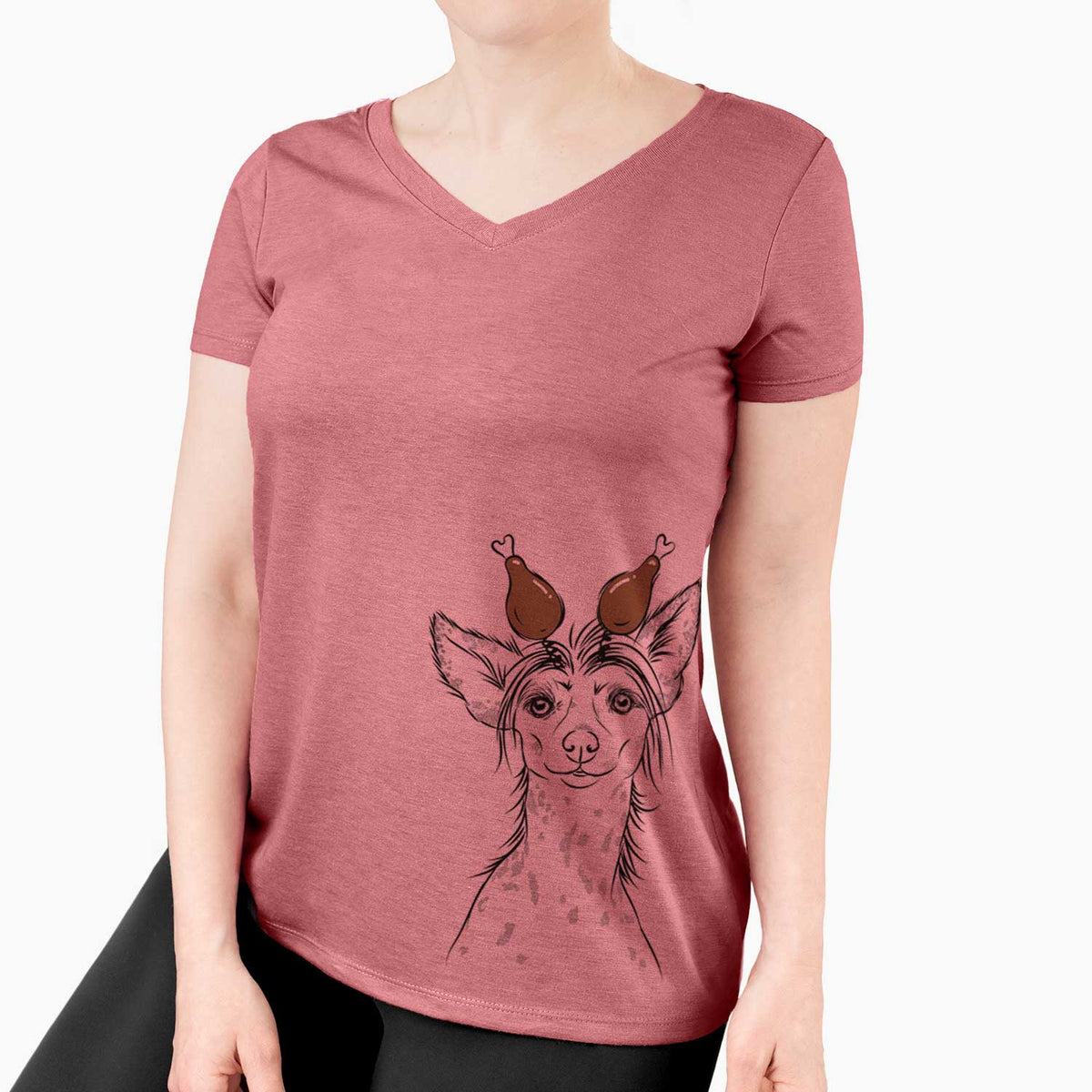 Thanksgiving Hudson the Chinese Crested - Women's V-neck Shirt
