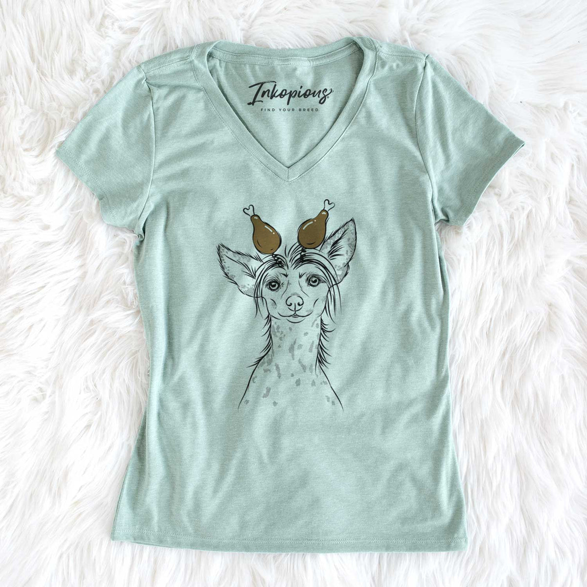 Thanksgiving Hudson the Chinese Crested - Women's V-neck Shirt