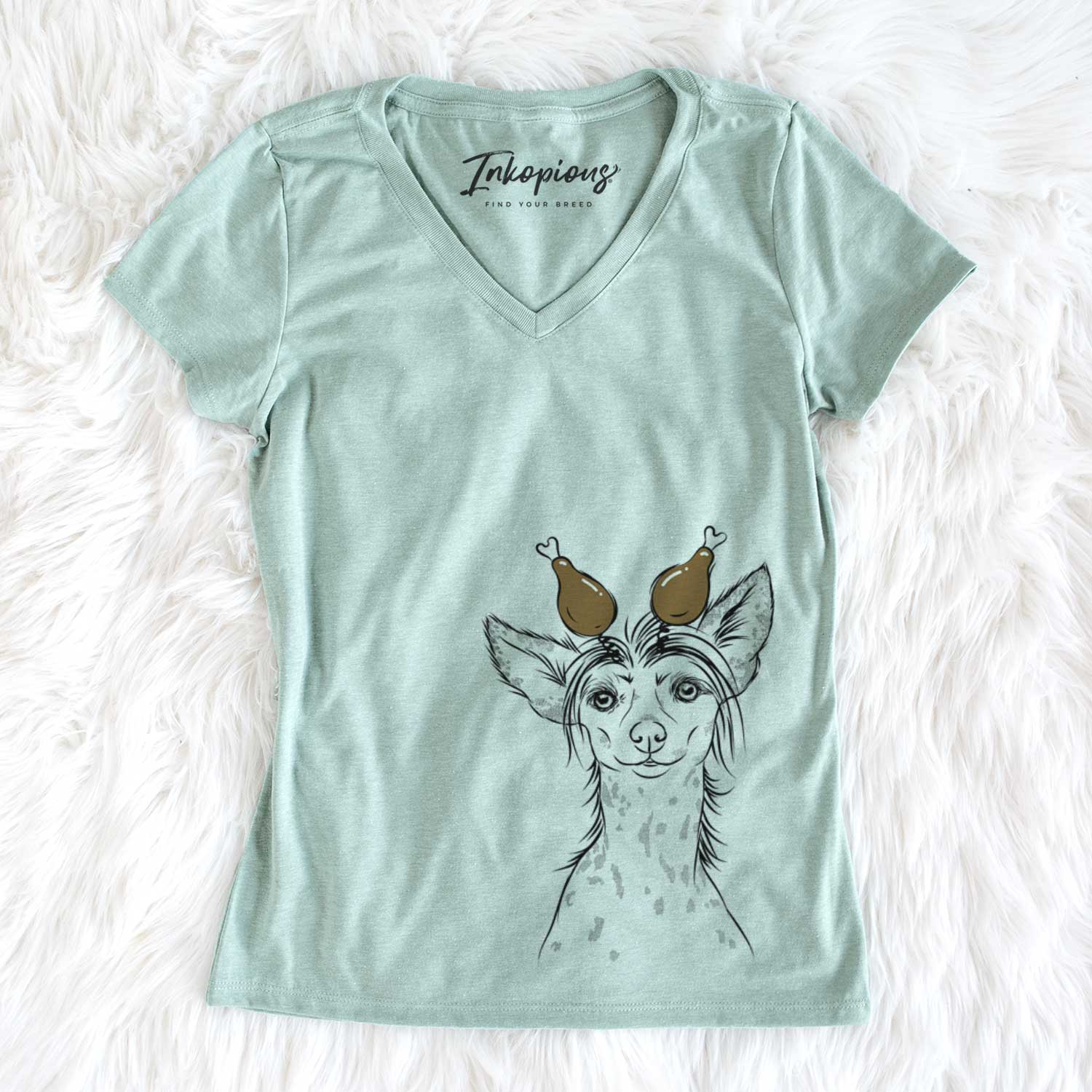 Thanksgiving Hudson the Chinese Crested - Women's V-neck Shirt