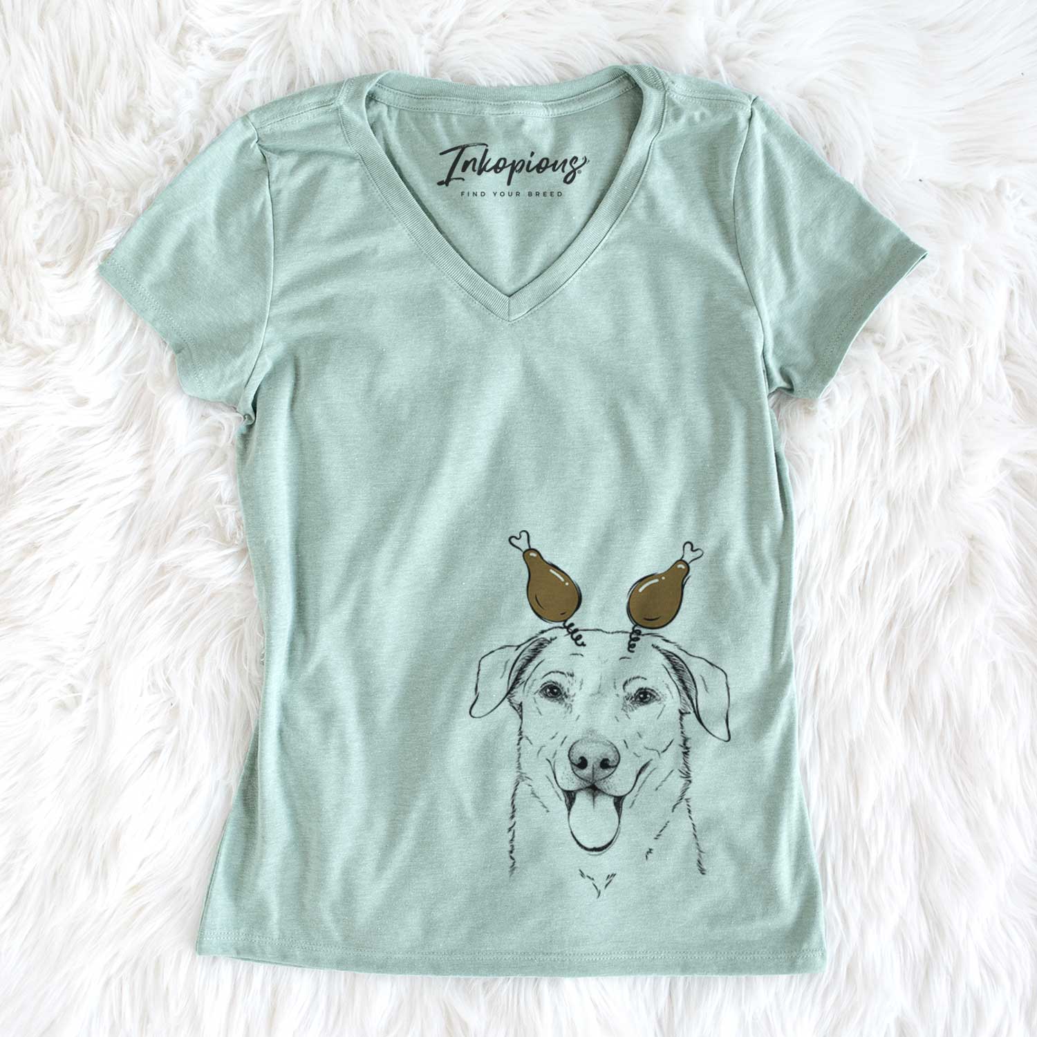 Thanksgiving Hudson the Shepherd - Women's V-neck Shirt