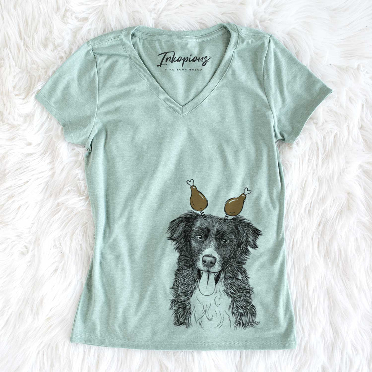 Thanksgiving Indi the Border Collie - Women&#39;s V-neck Shirt