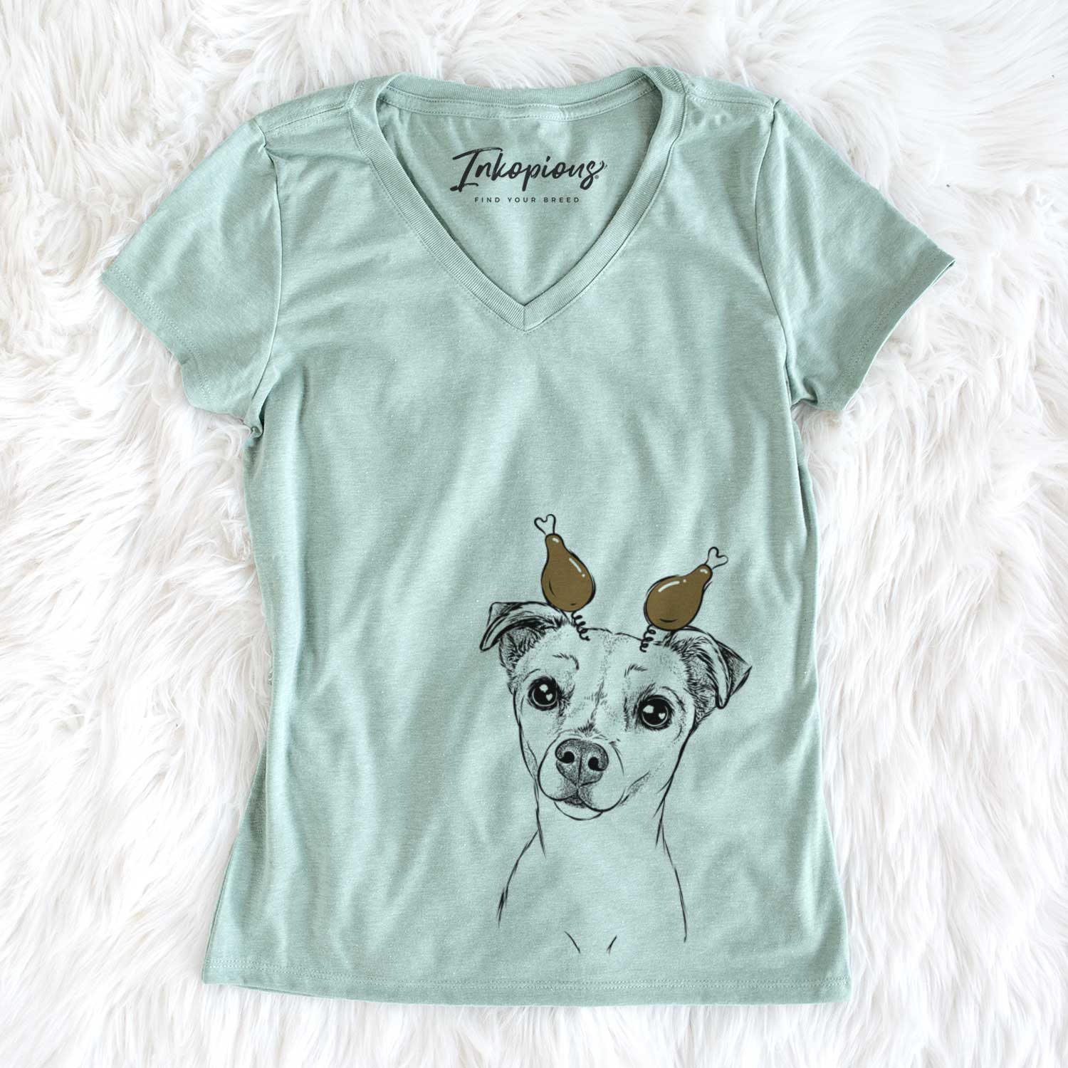 Thanksgiving Izzy the Chiweenie - Women's V-neck Shirt