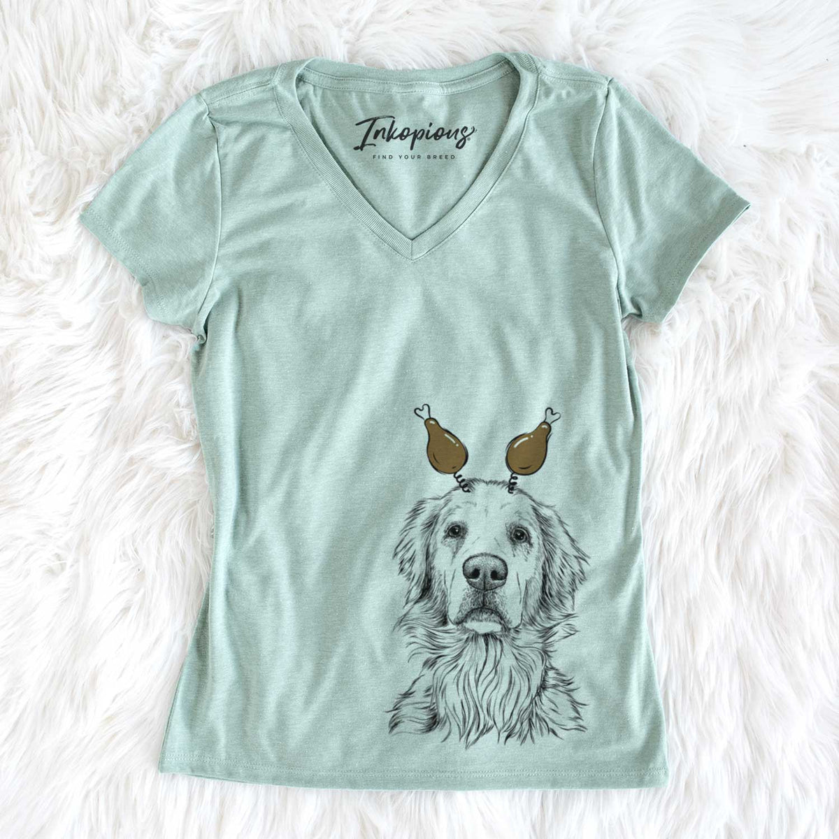 Thanksgiving Jake aroni the Golden Retriever - Women&#39;s V-neck Shirt