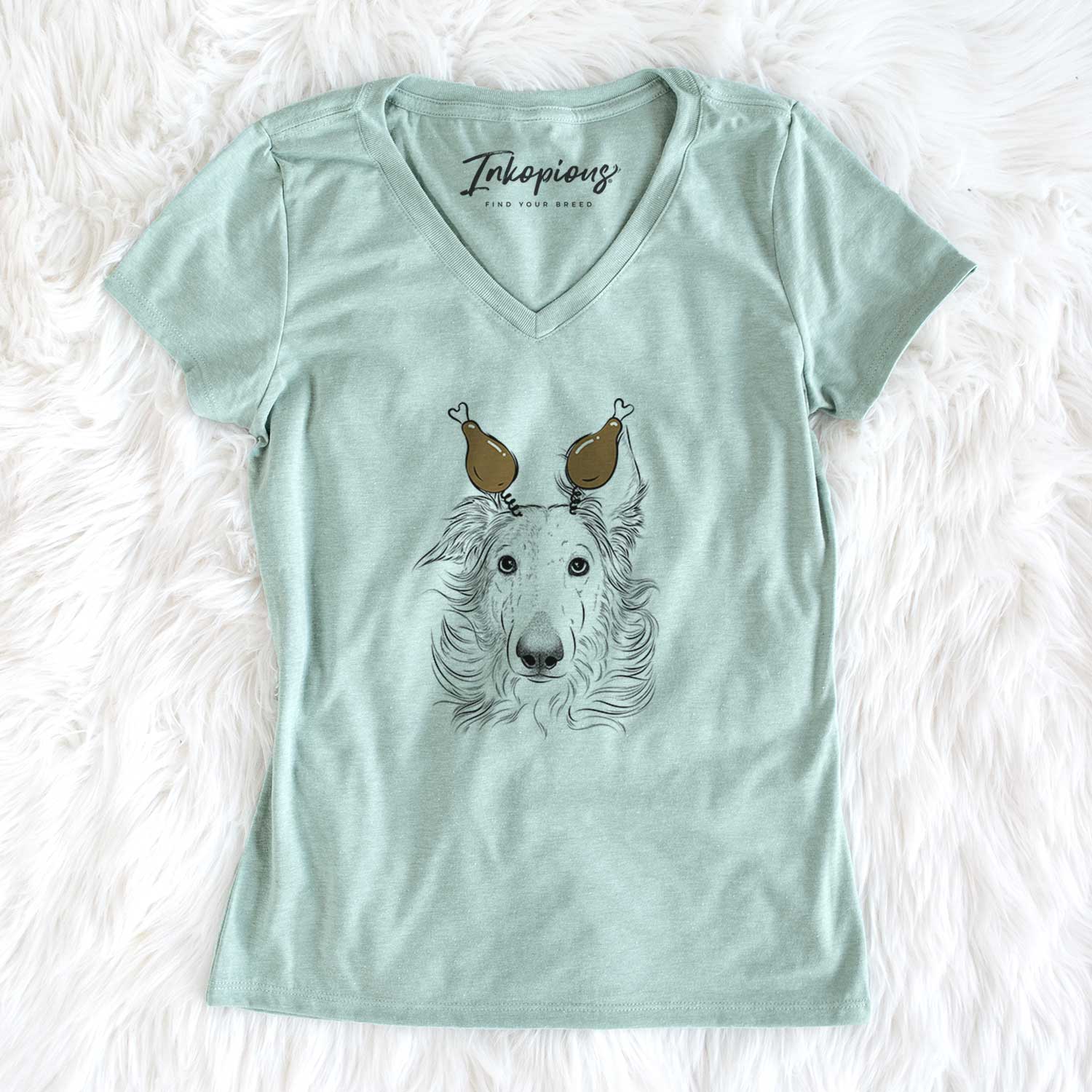 Thanksgiving Jasha the Borzoi - Women's V-neck Shirt