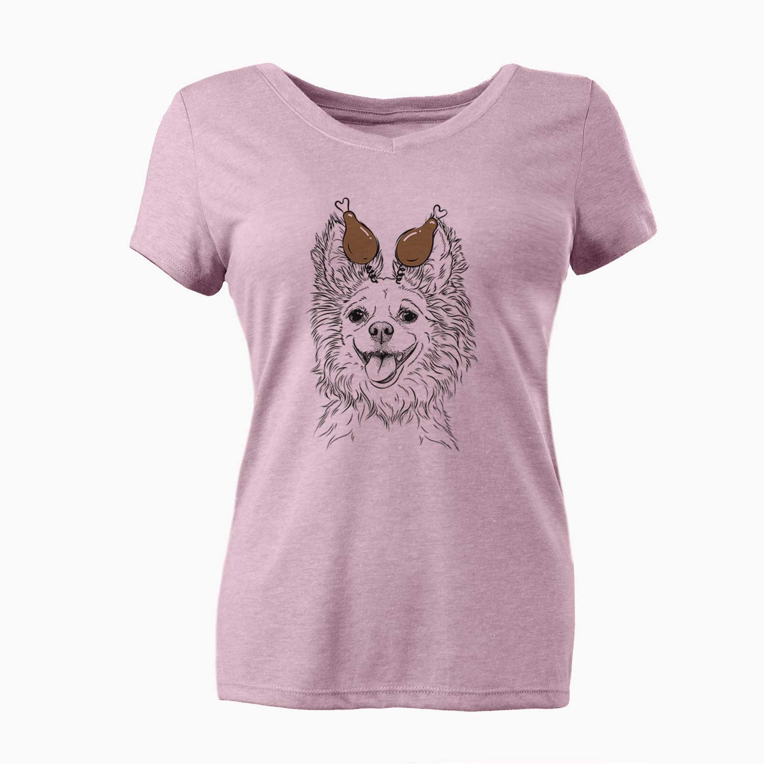 Thanksgiving Jasper the Pomchi - Women's V-neck Shirt