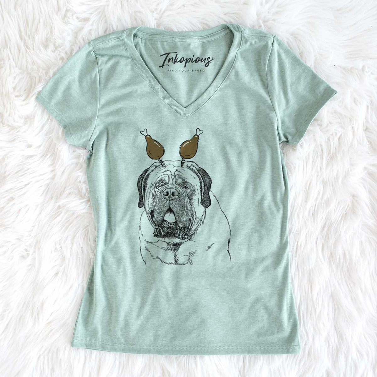 Thanksgiving Jed the English Mastiff - Women's V-neck Shirt