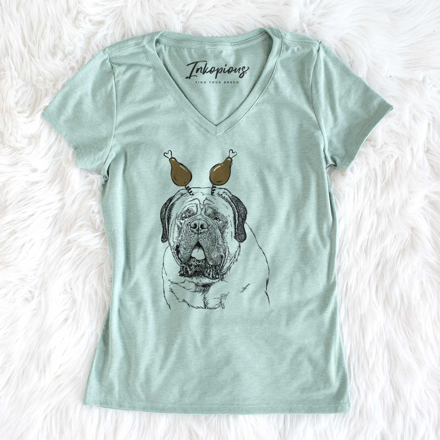 Thanksgiving Jed the English Mastiff - Women's V-neck Shirt