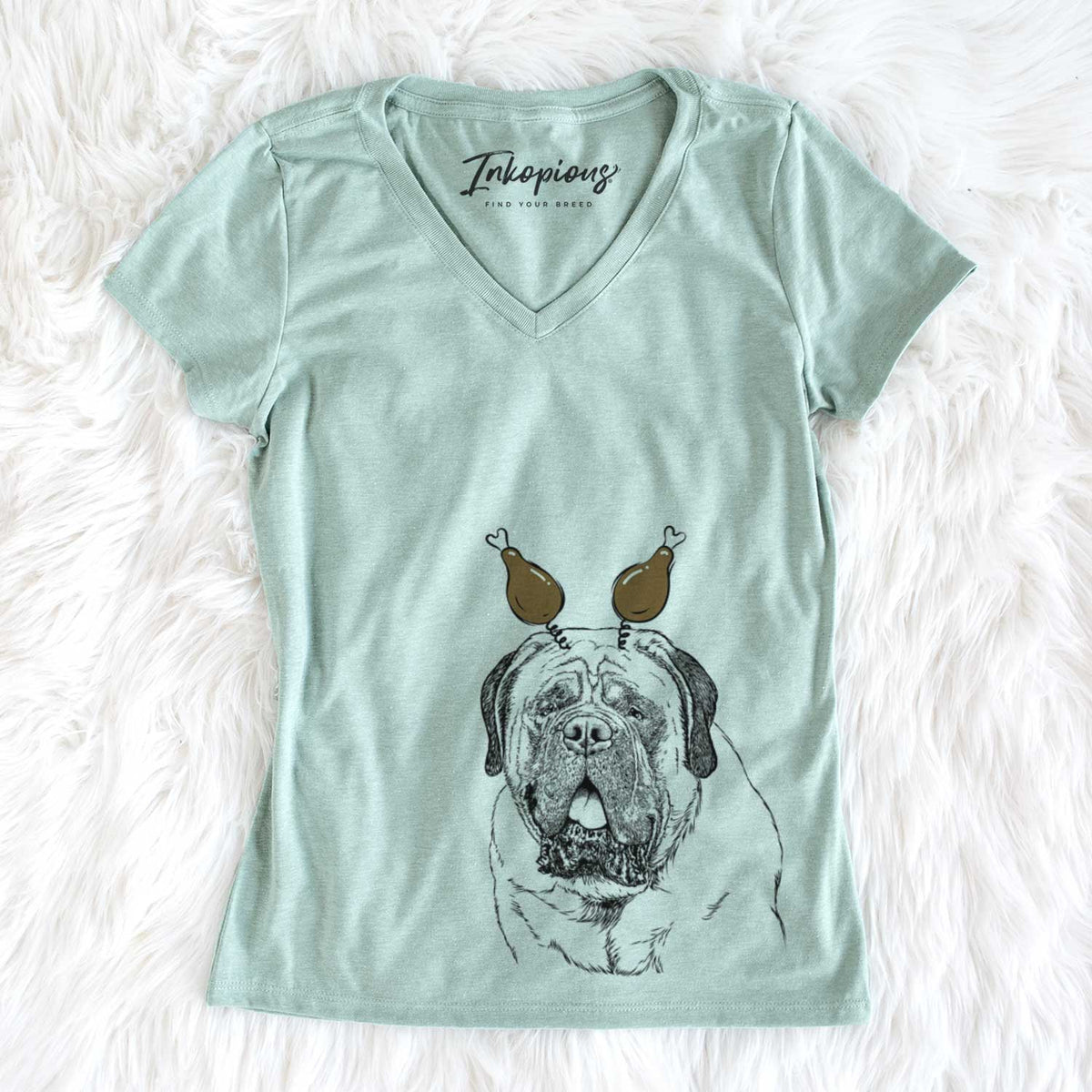 Thanksgiving Jed the English Mastiff - Women&#39;s V-neck Shirt