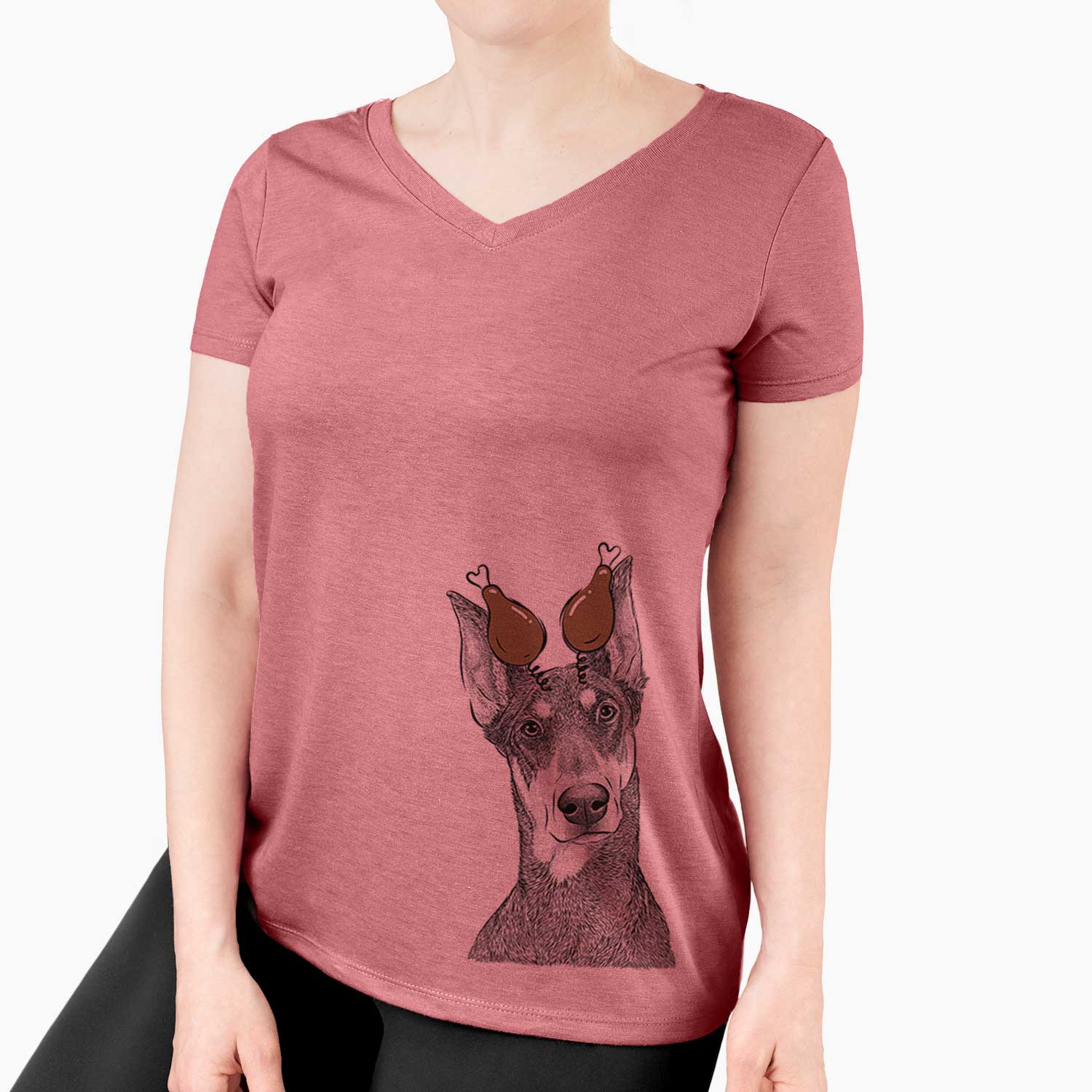 Thanksgiving Jenna the Doberman Pinscher - Women's V-neck Shirt