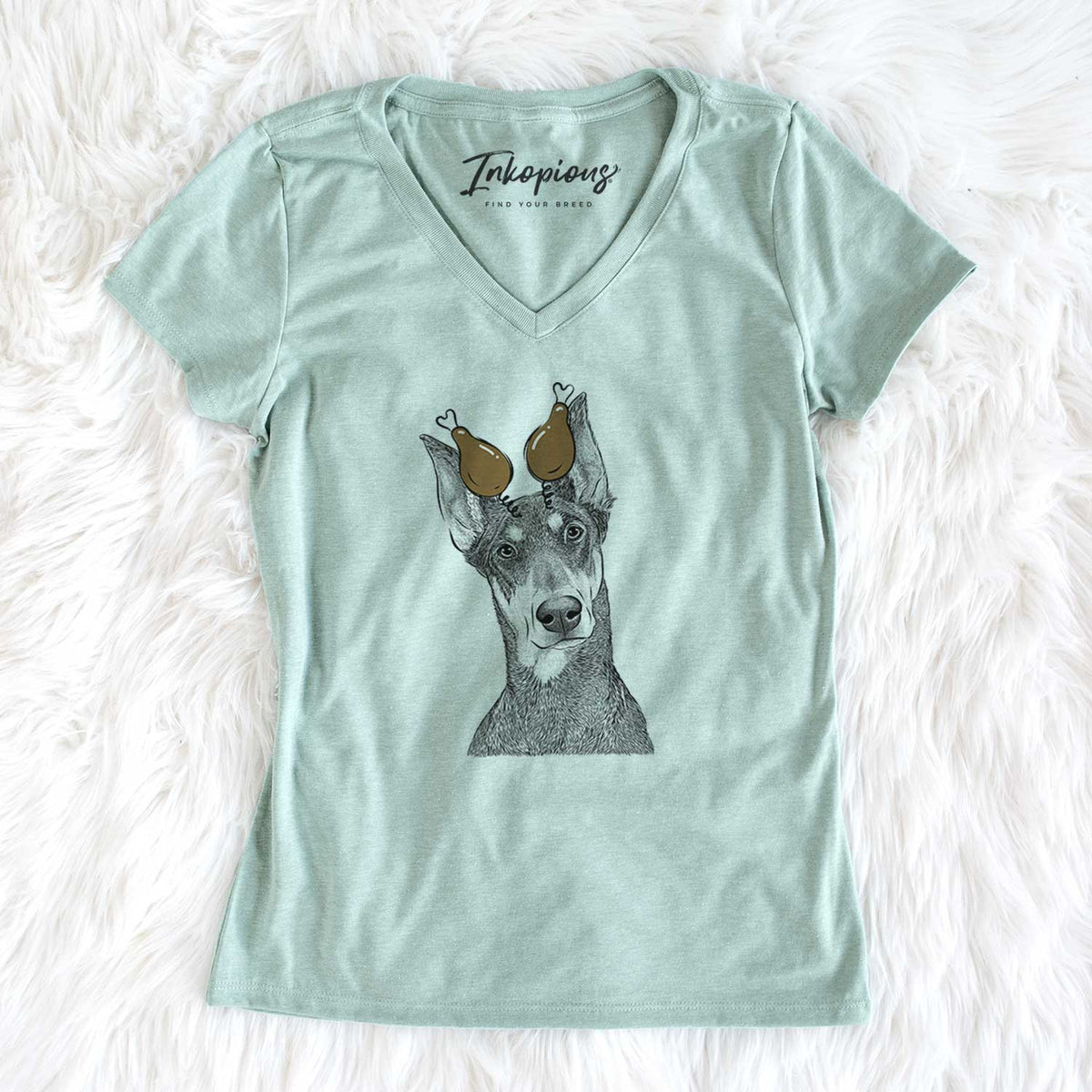Thanksgiving Jenna the Doberman Pinscher - Women's V-neck Shirt
