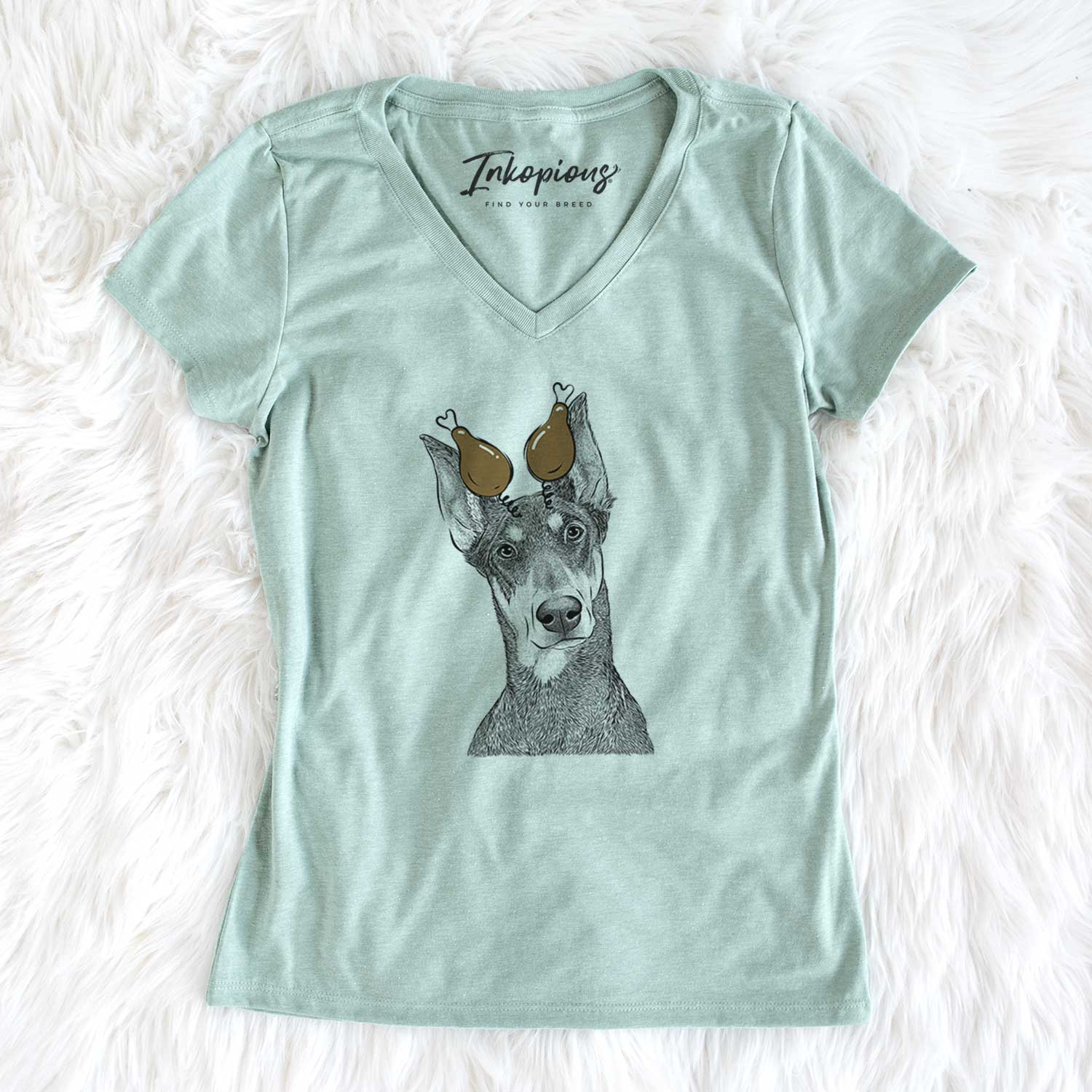 Thanksgiving Jenna the Doberman Pinscher - Women's V-neck Shirt