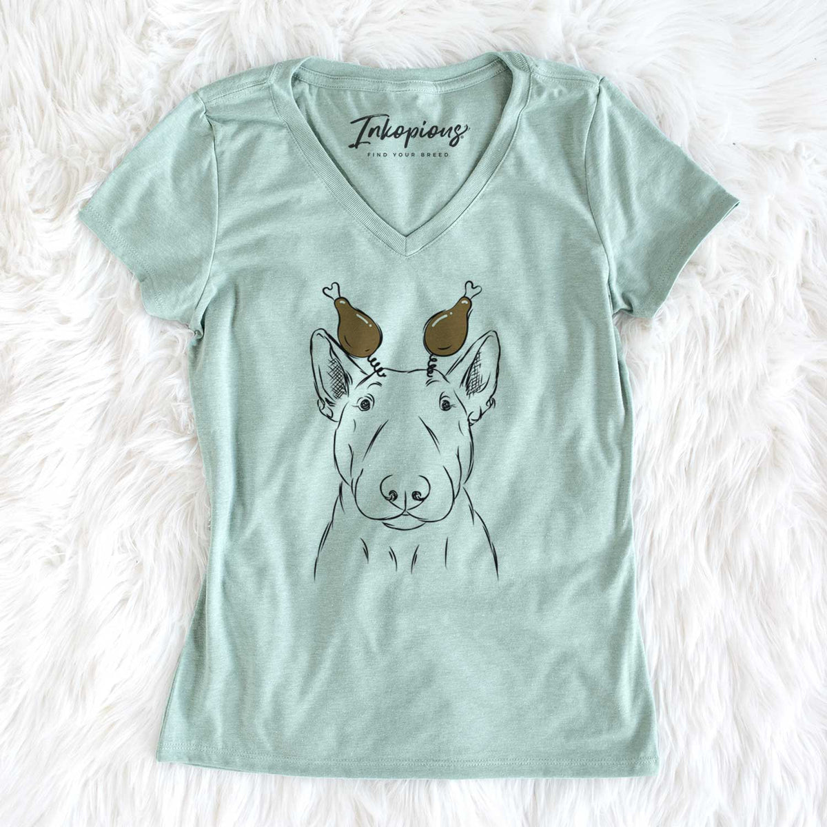 Thanksgiving Jett the Bull Terrier - Women's V-neck Shirt