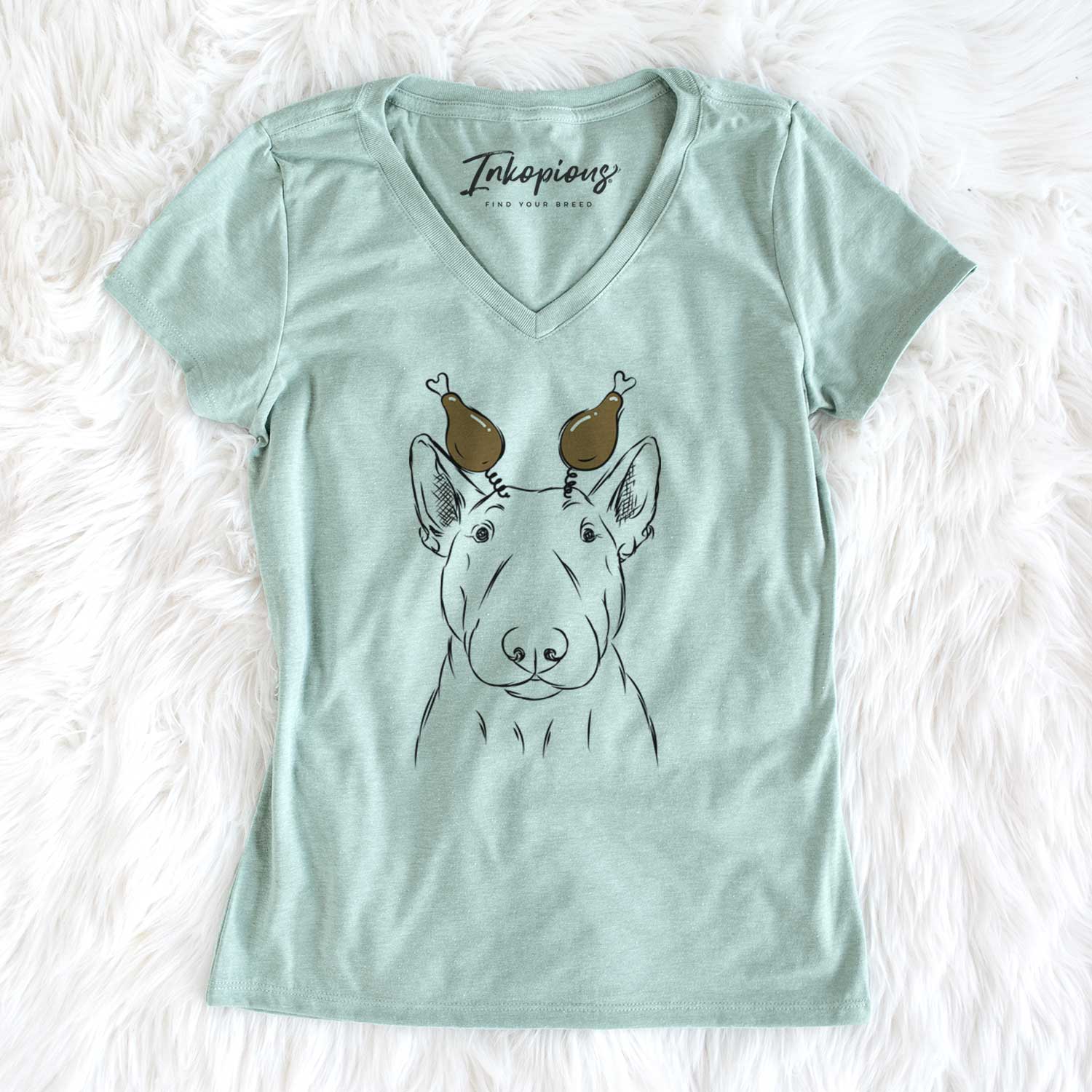 Thanksgiving Jett the Bull Terrier - Women's V-neck Shirt