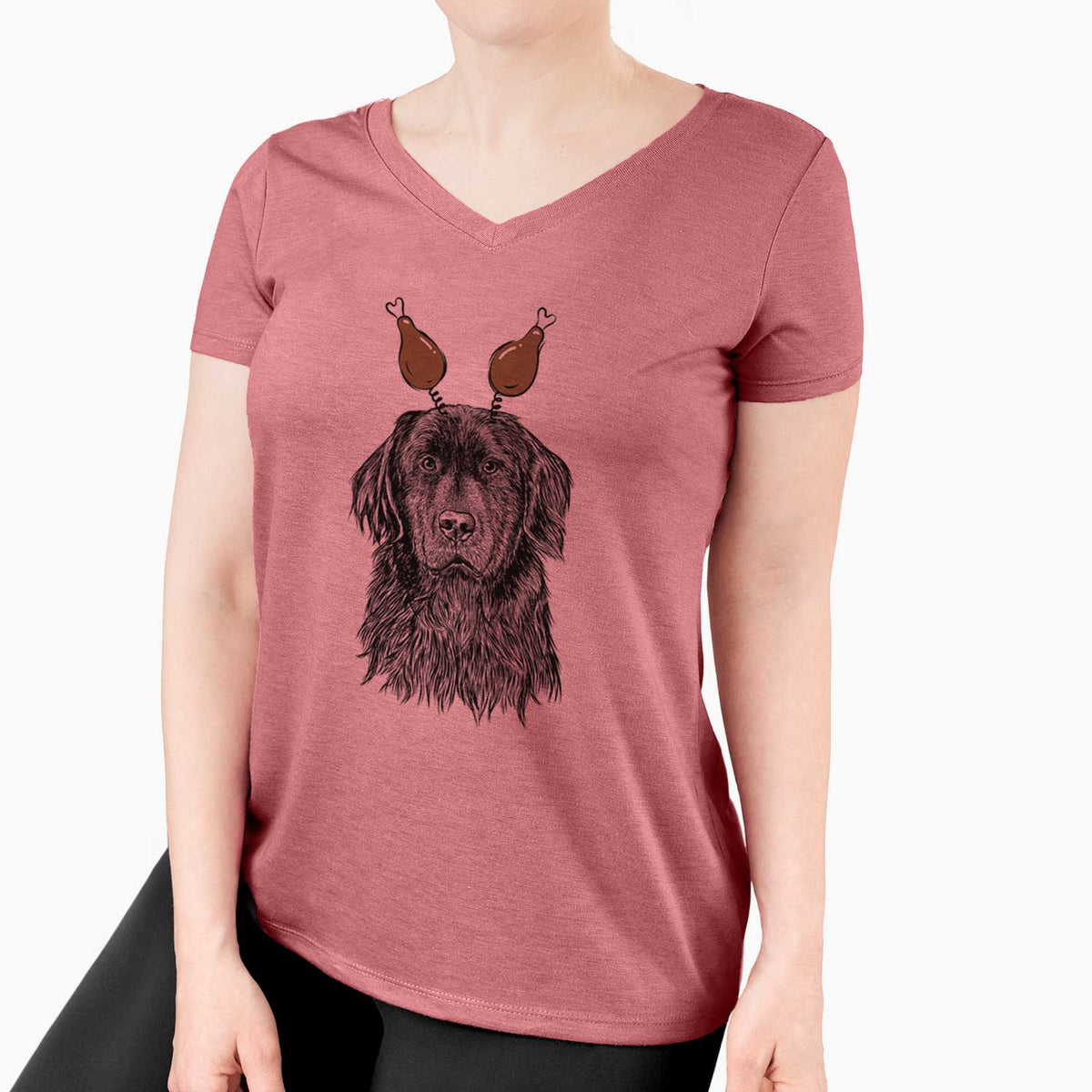 Thanksgiving Jinx the Newfoundland - Women's V-neck Shirt