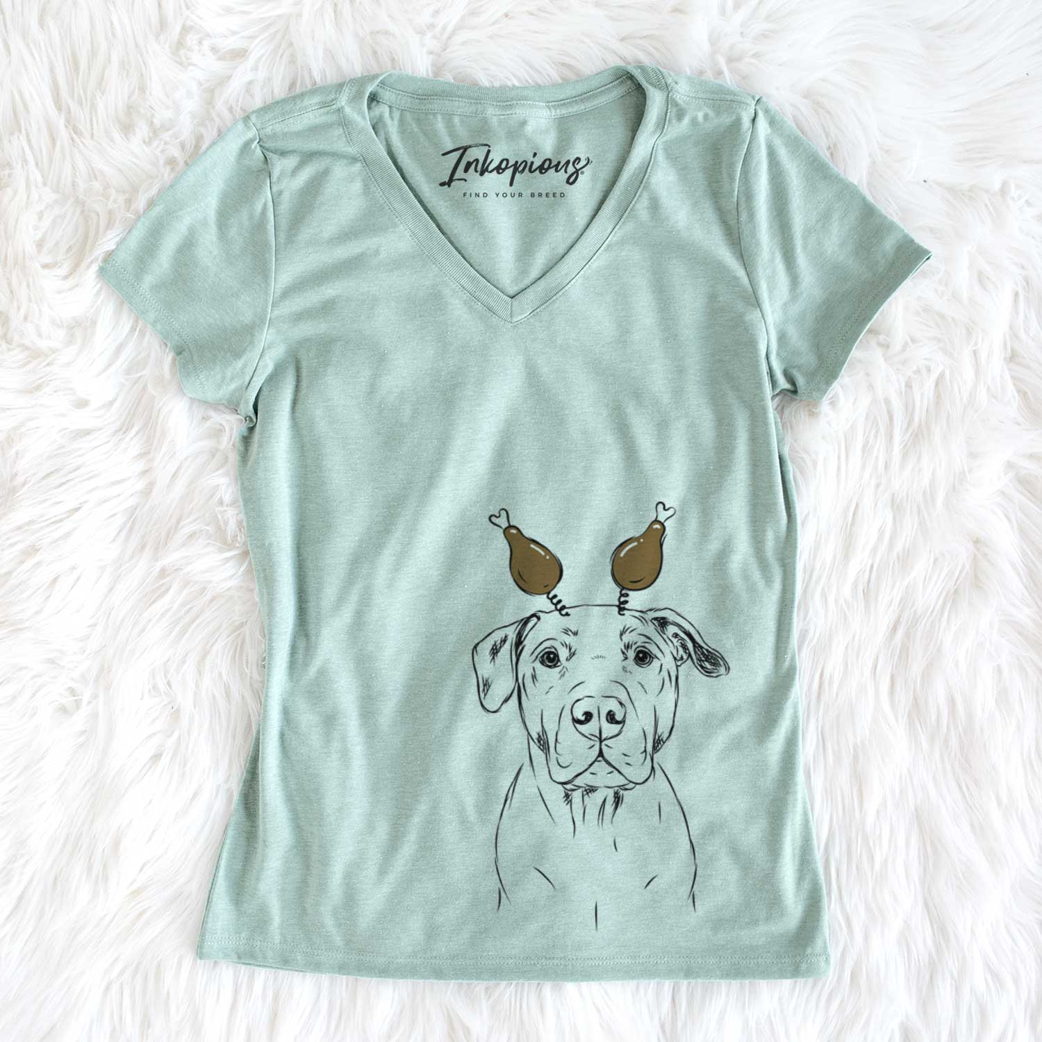Thanksgiving Kadin the Pitbull - Women's V-neck Shirt