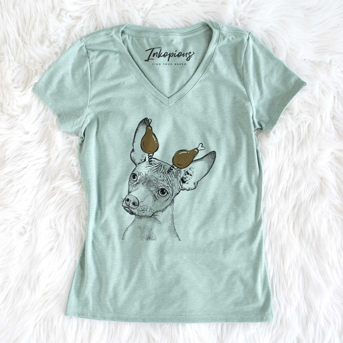 Thanksgiving Kahlo the Xoloitzcuintli - Women's V-neck Shirt