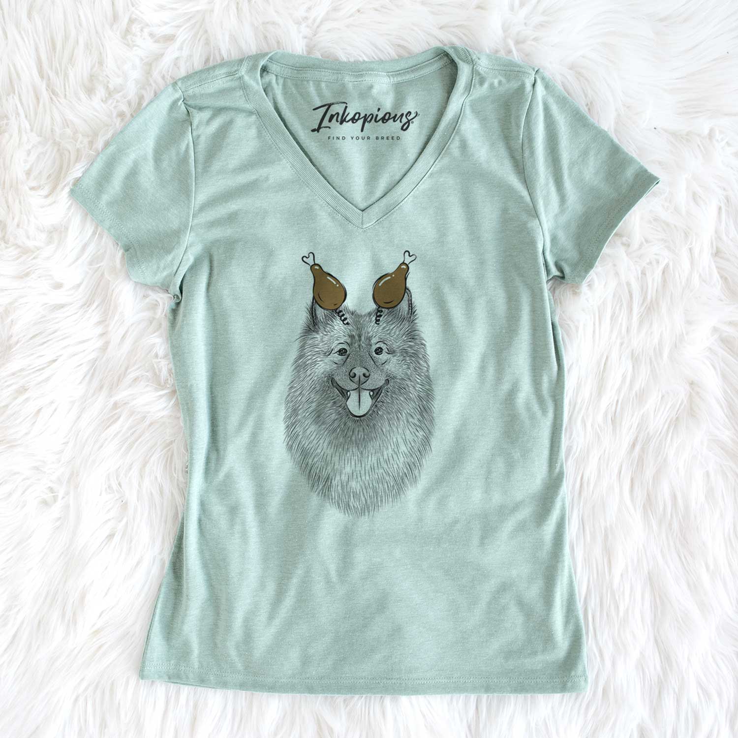 Thanksgiving Kai the Keeshond - Women's V-neck Shirt