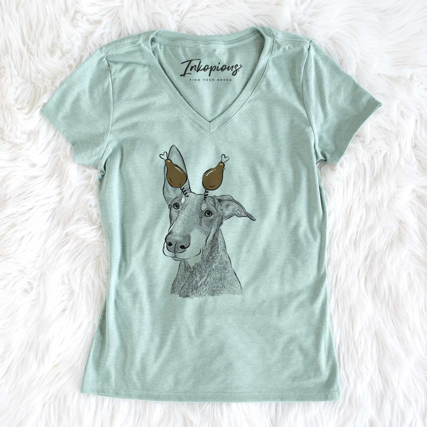 Thanksgiving Kain the Doberman Pinscher - Women's V-neck Shirt