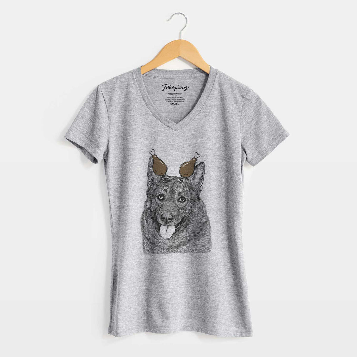 Thanksgiving Kasia the Norwegian Elkhound - Women's V-neck Shirt