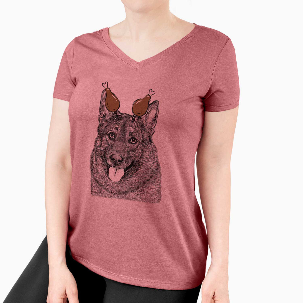 Thanksgiving Kasia the Norwegian Elkhound - Women's V-neck Shirt