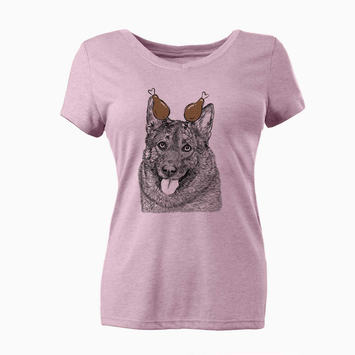 Thanksgiving Kasia the Norwegian Elkhound - Women's V-neck Shirt