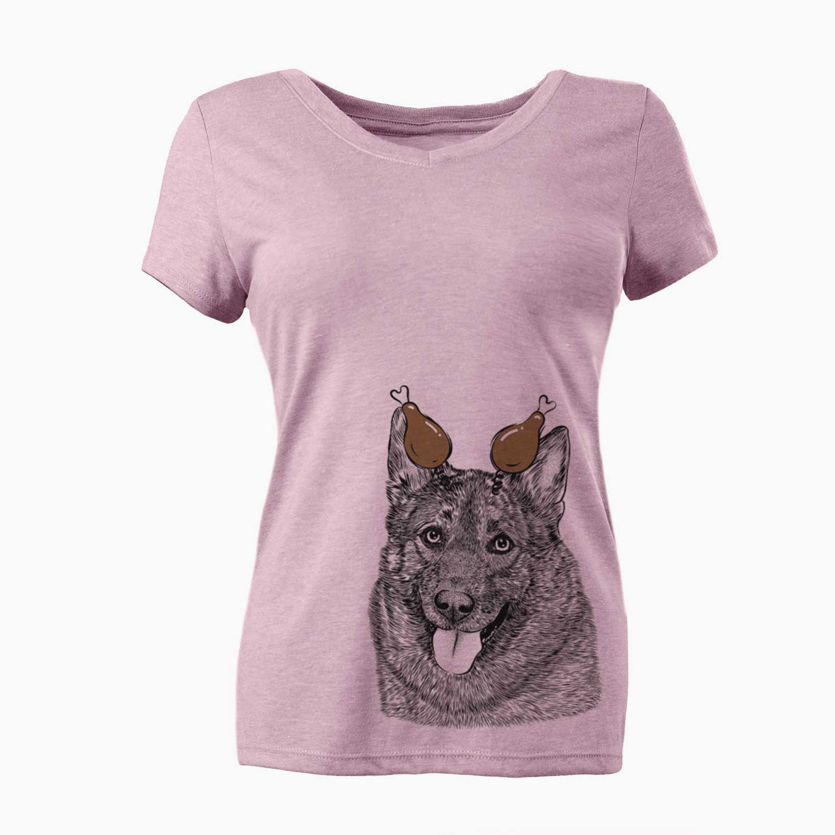Thanksgiving Kasia the Norwegian Elkhound - Women's V-neck Shirt