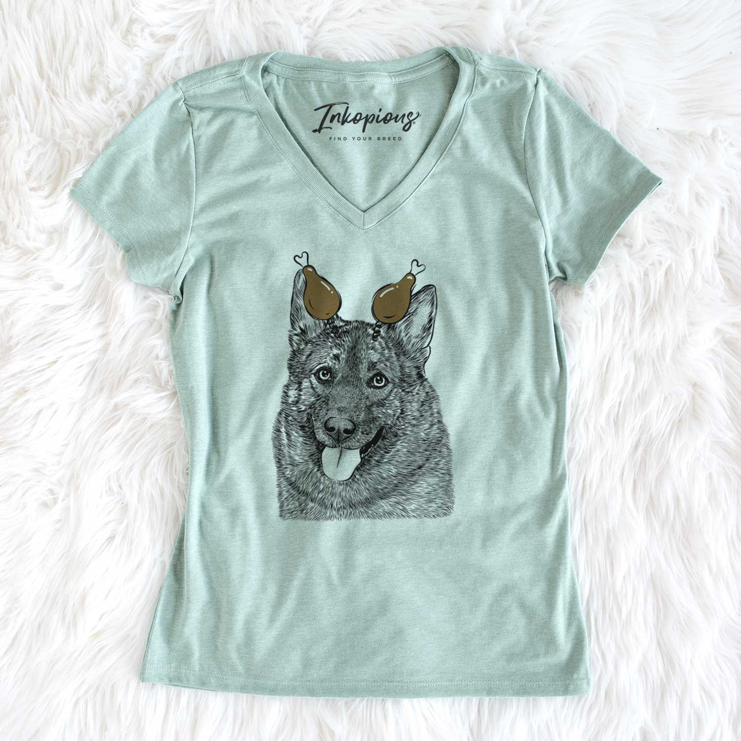 Thanksgiving Kasia the Norwegian Elkhound - Women's V-neck Shirt