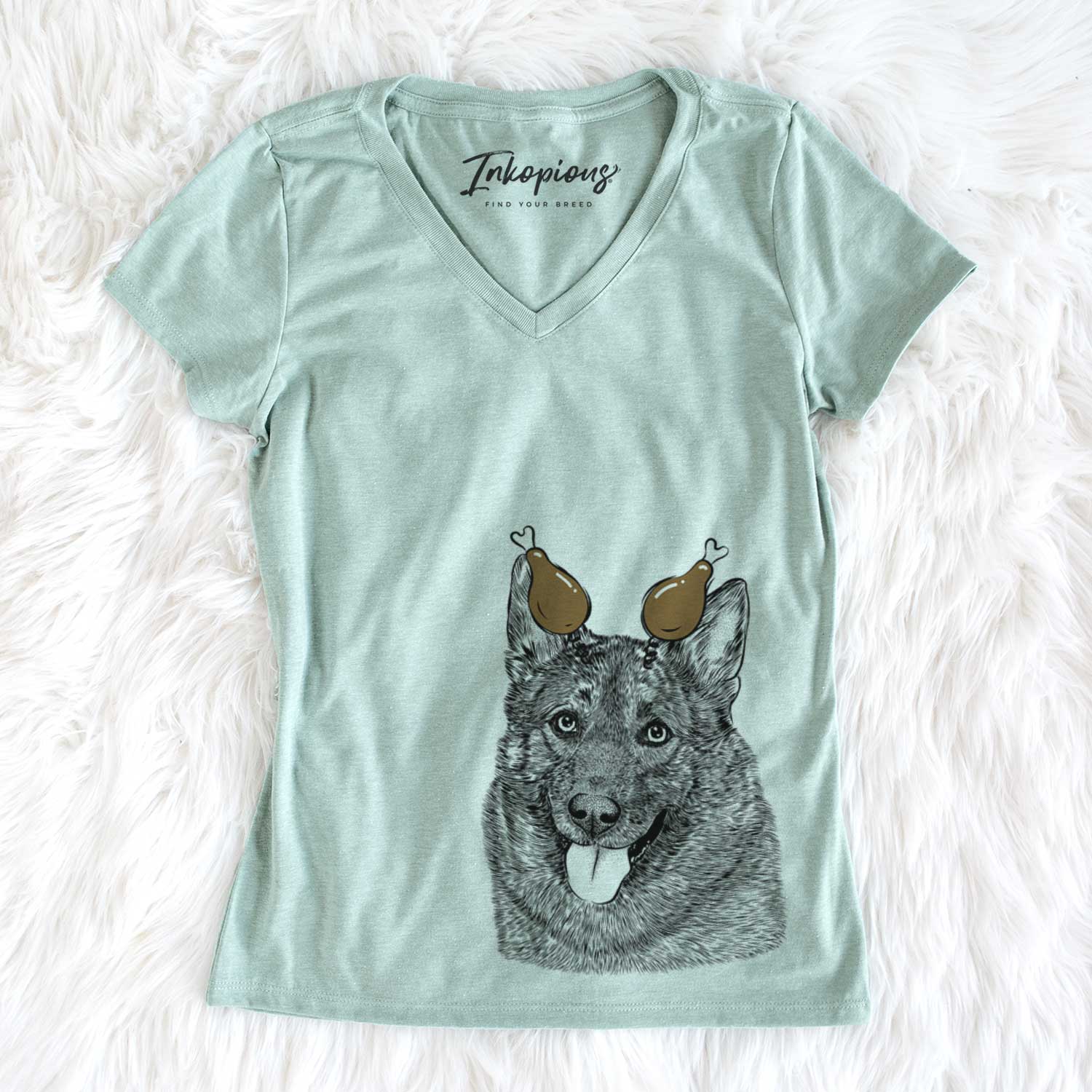 Thanksgiving Kasia the Norwegian Elkhound - Women's V-neck Shirt