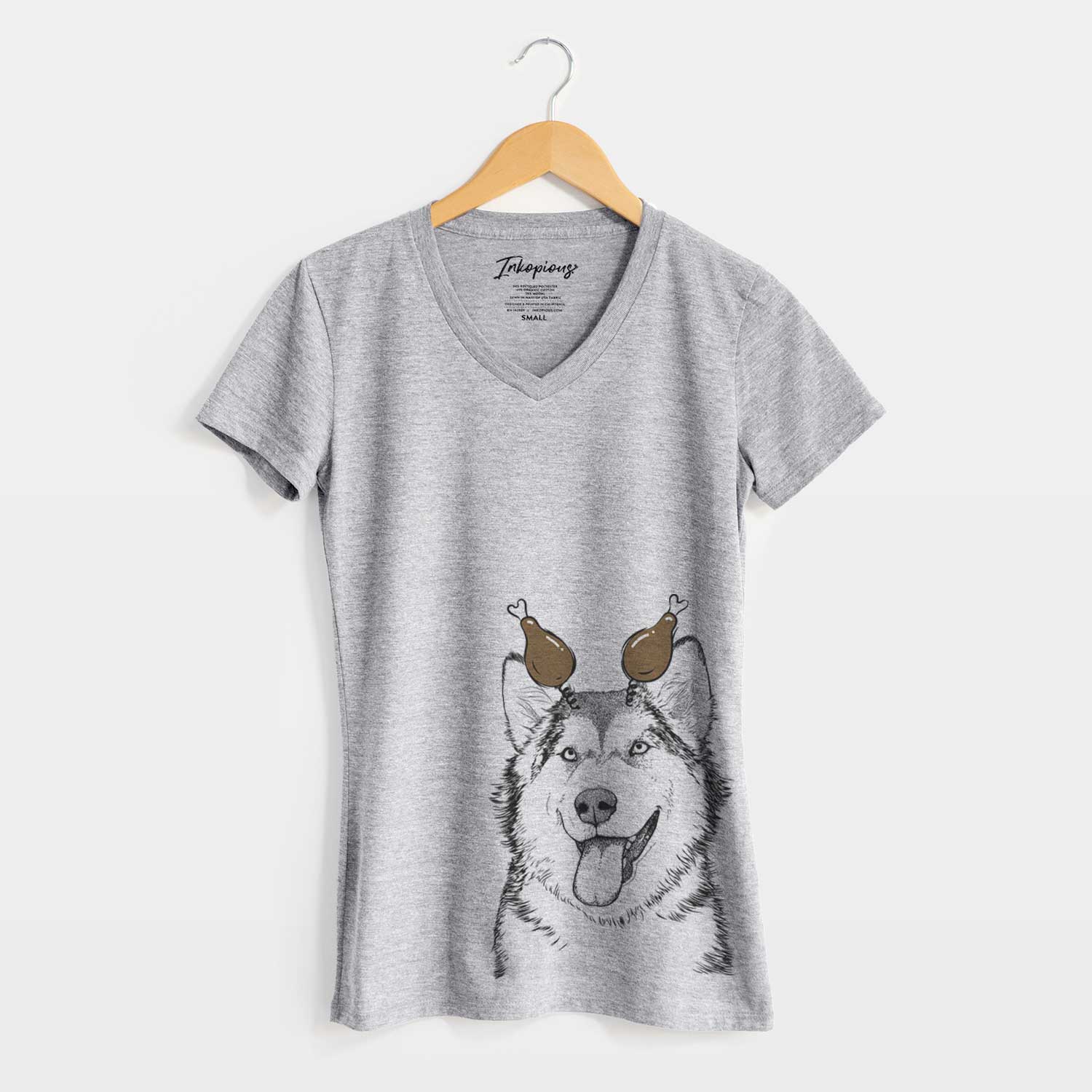 Thanksgiving Kaskae the Alaskan Malamute - Women's V-neck Shirt
