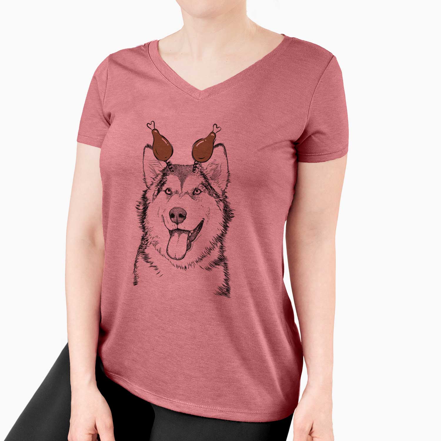 Thanksgiving Kaskae the Alaskan Malamute - Women's V-neck Shirt