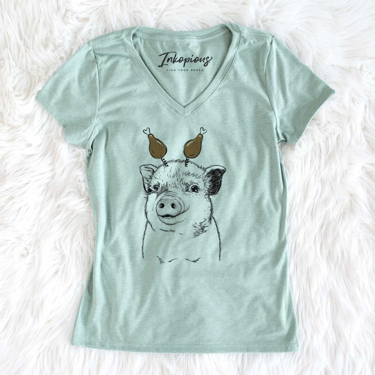 Thanksgiving Kevin the Spotted Pig - Women's V-neck Shirt