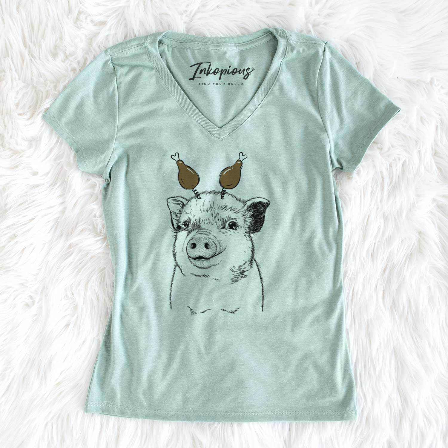Thanksgiving Kevin the Spotted Pig - Women's V-neck Shirt