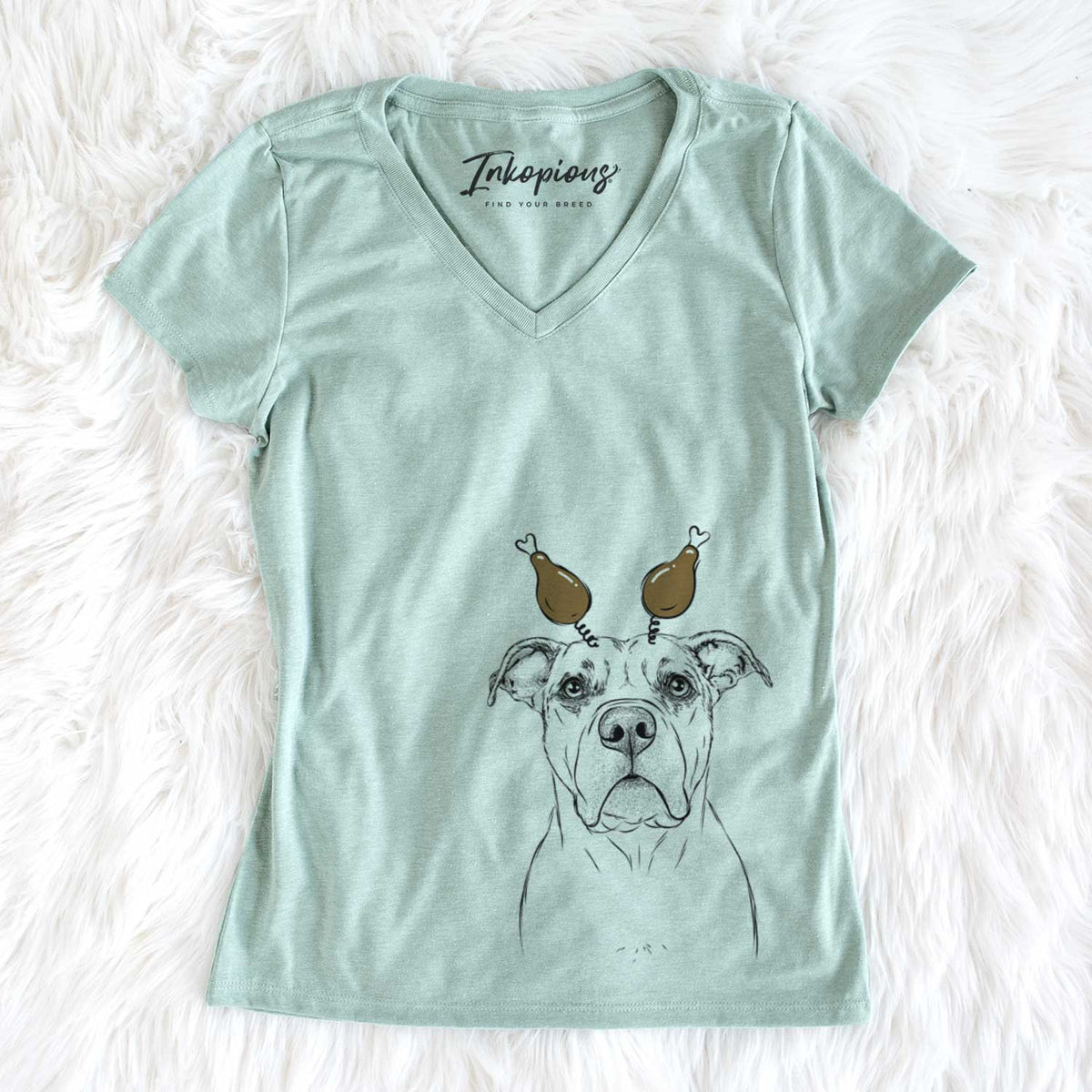 Thanksgiving KiaOra the Pitbull Mix - Women&#39;s V-neck Shirt