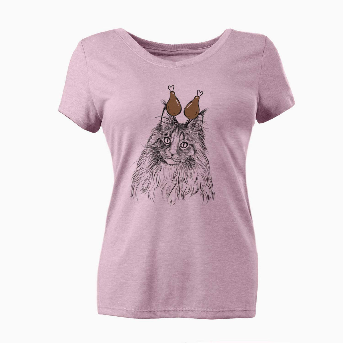 Thanksgiving Kiki the Maine Coon Cat - Women's V-neck Shirt