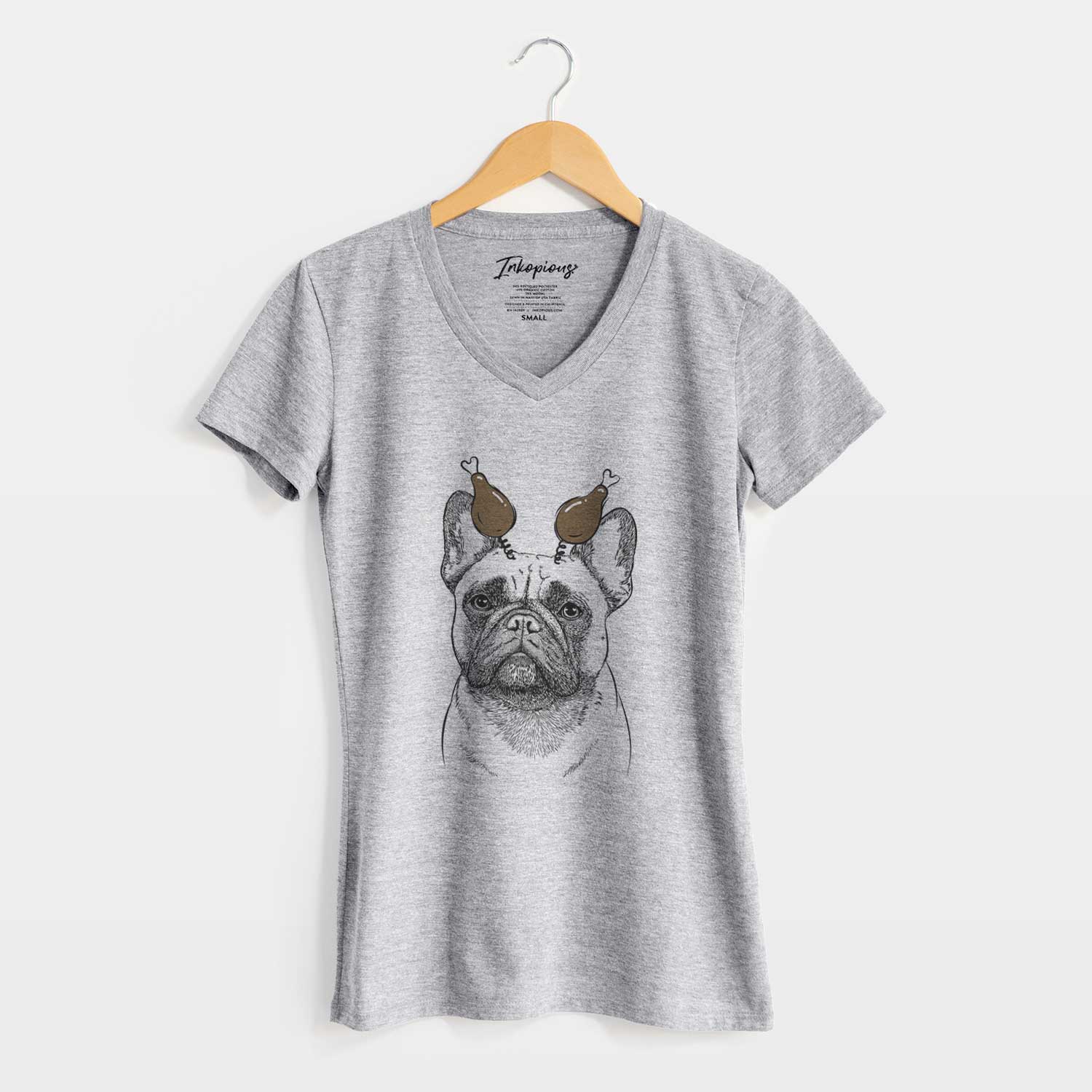 Thanksgiving Kingsleigh the French Bulldog - Women's V-neck Shirt