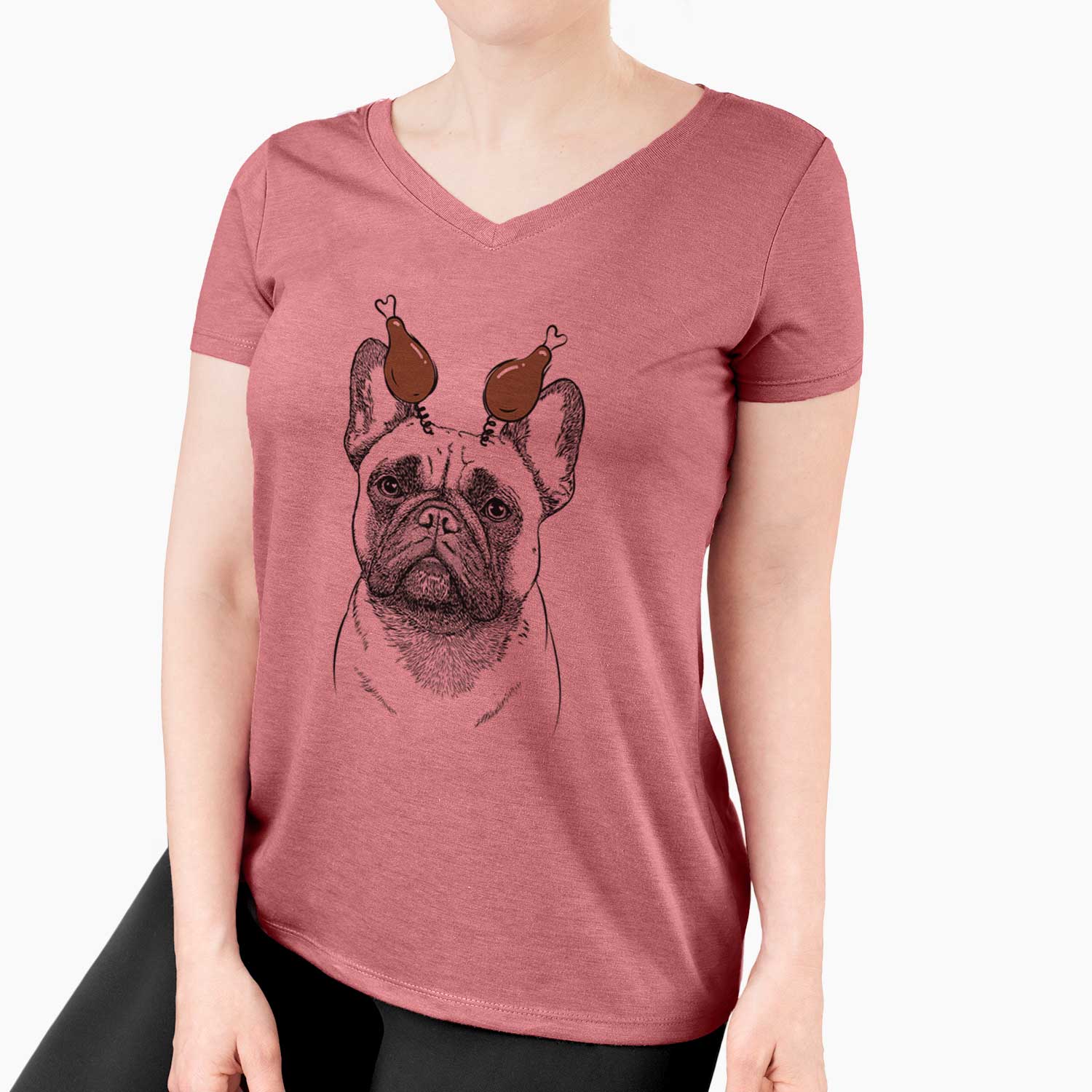 Thanksgiving Kingsleigh the French Bulldog - Women's V-neck Shirt