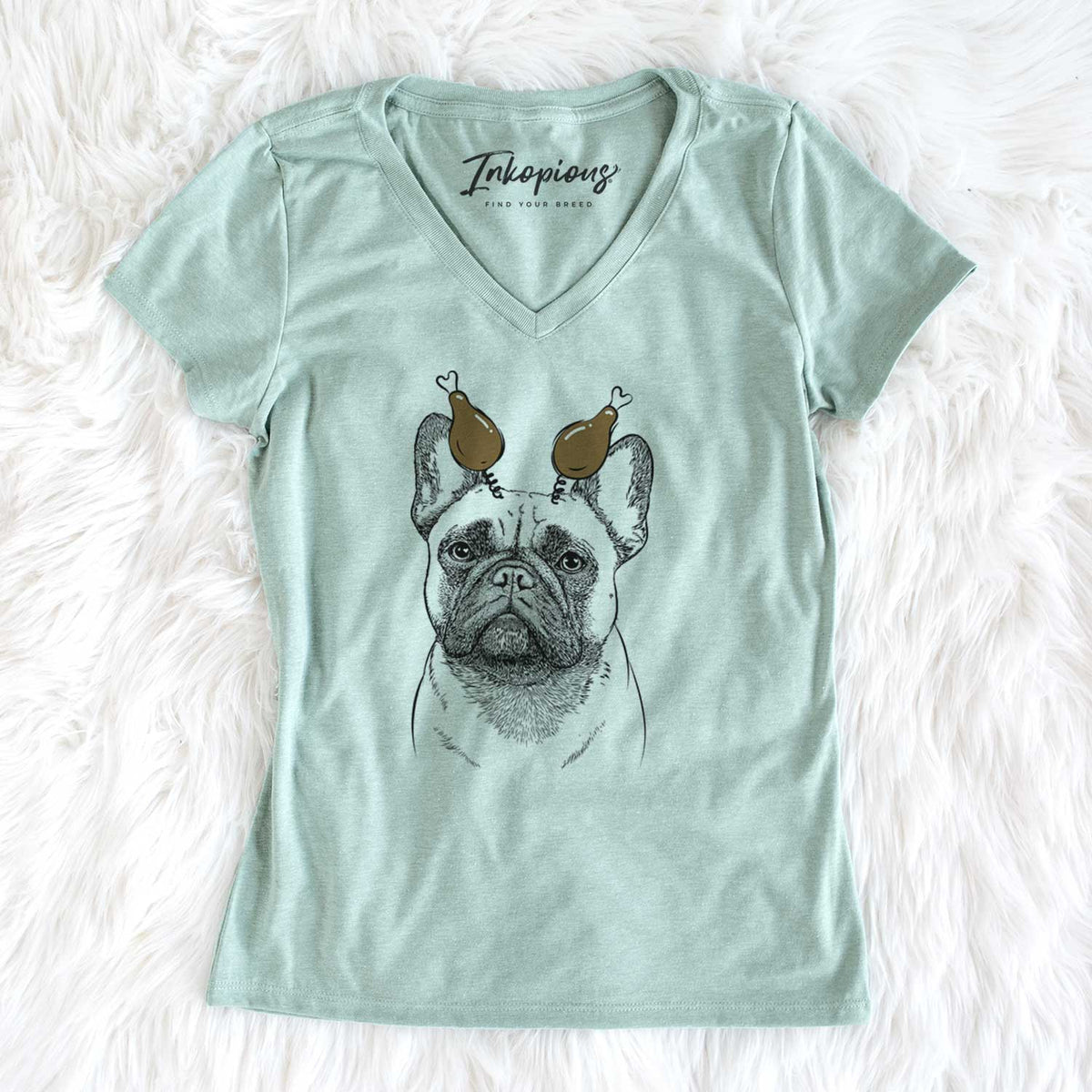Thanksgiving Kingsleigh the French Bulldog - Women's V-neck Shirt
