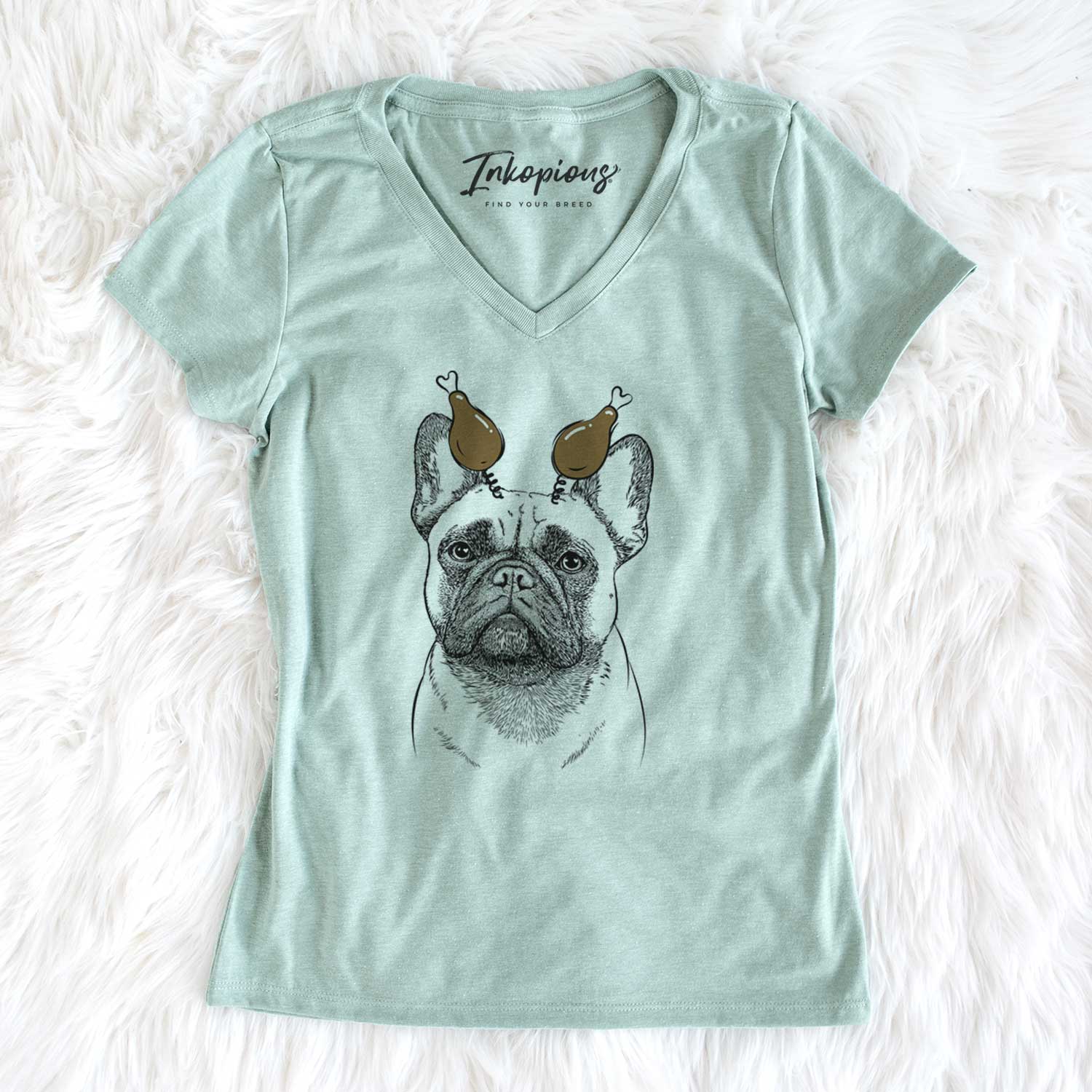 Thanksgiving Kingsleigh the French Bulldog - Women's V-neck Shirt