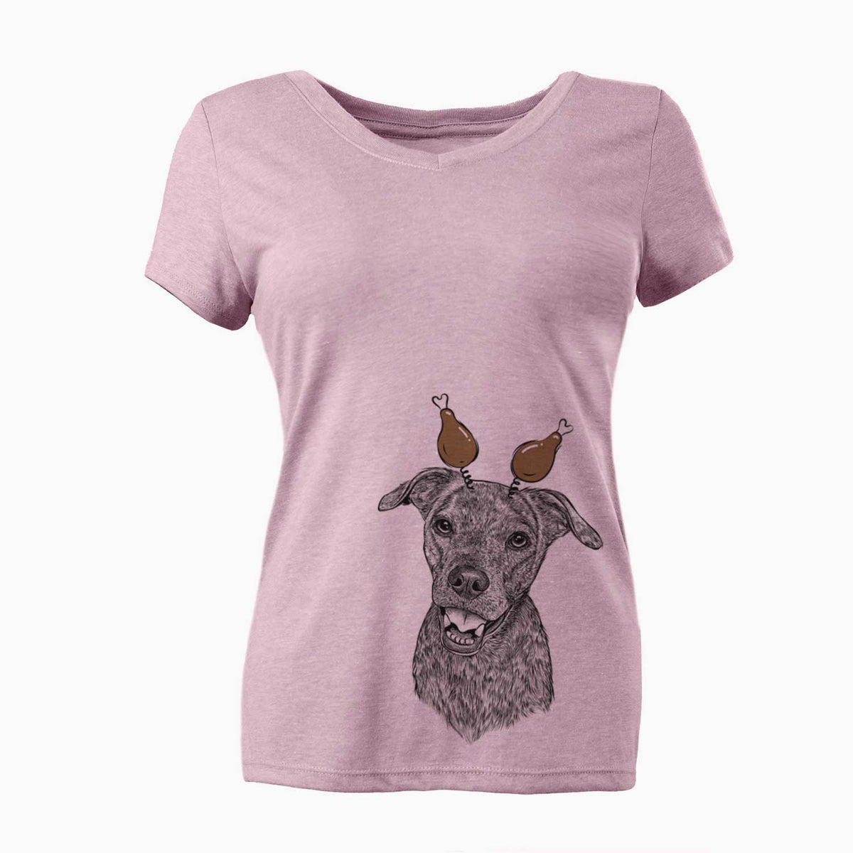 Thanksgiving Kirby the Mountain Cur Mix - Women's V-neck Shirt