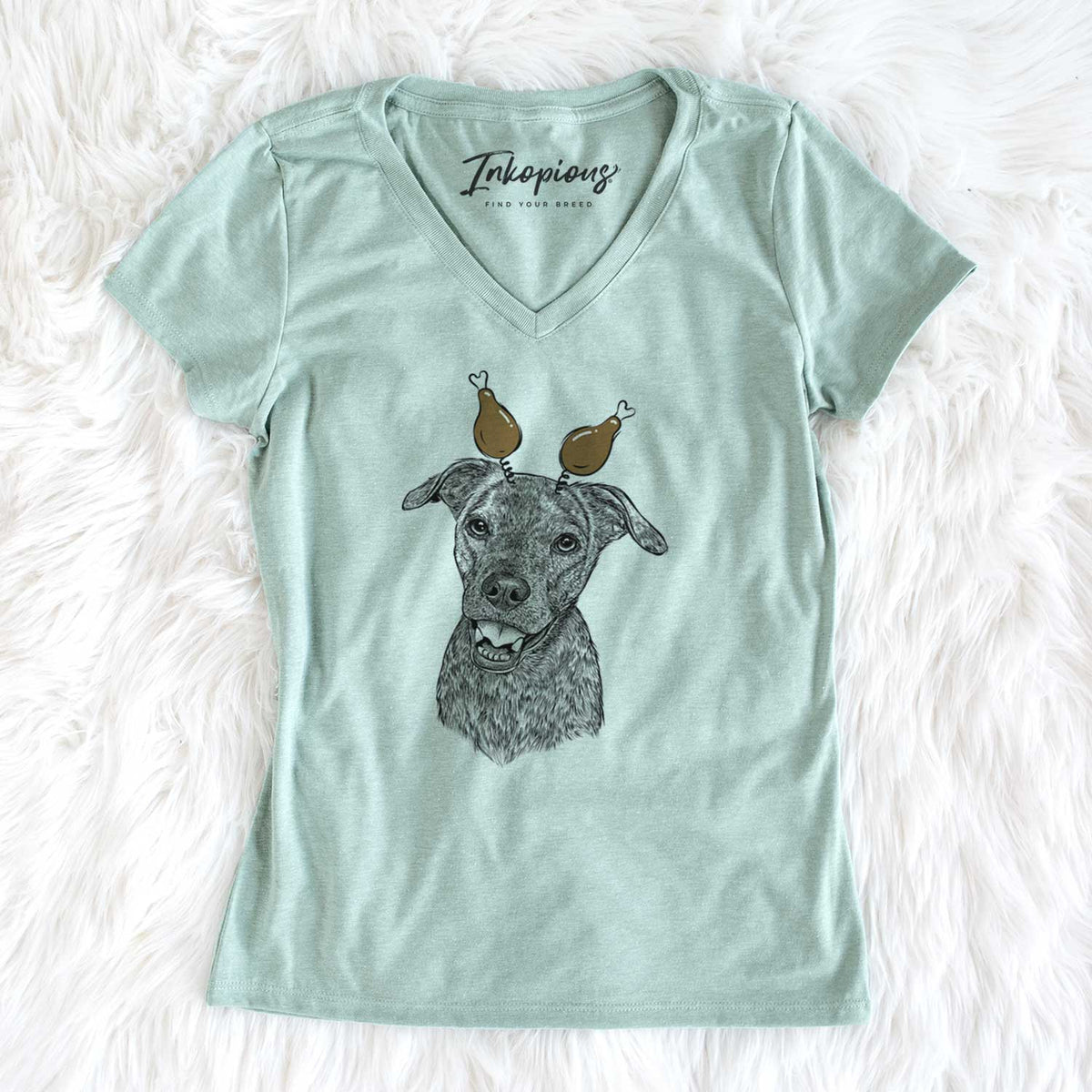 Thanksgiving Kirby the Mountain Cur Mix - Women's V-neck Shirt