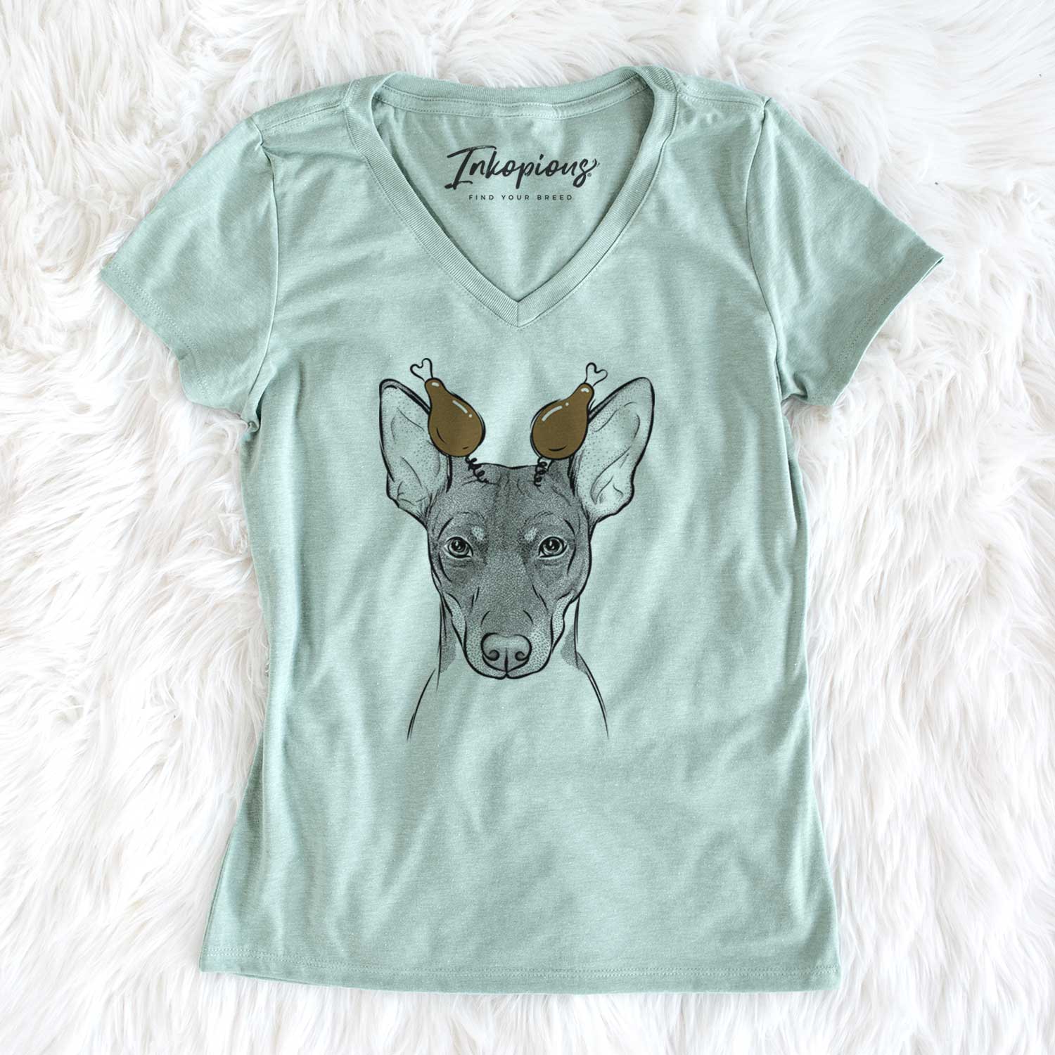 Thanksgiving Knox the Rat Terrier - Women's V-neck Shirt