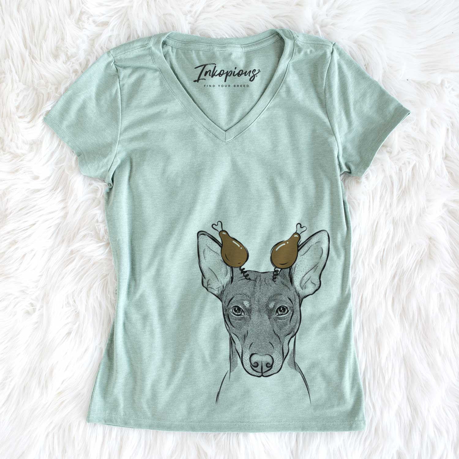 Thanksgiving Knox the Rat Terrier - Women's V-neck Shirt