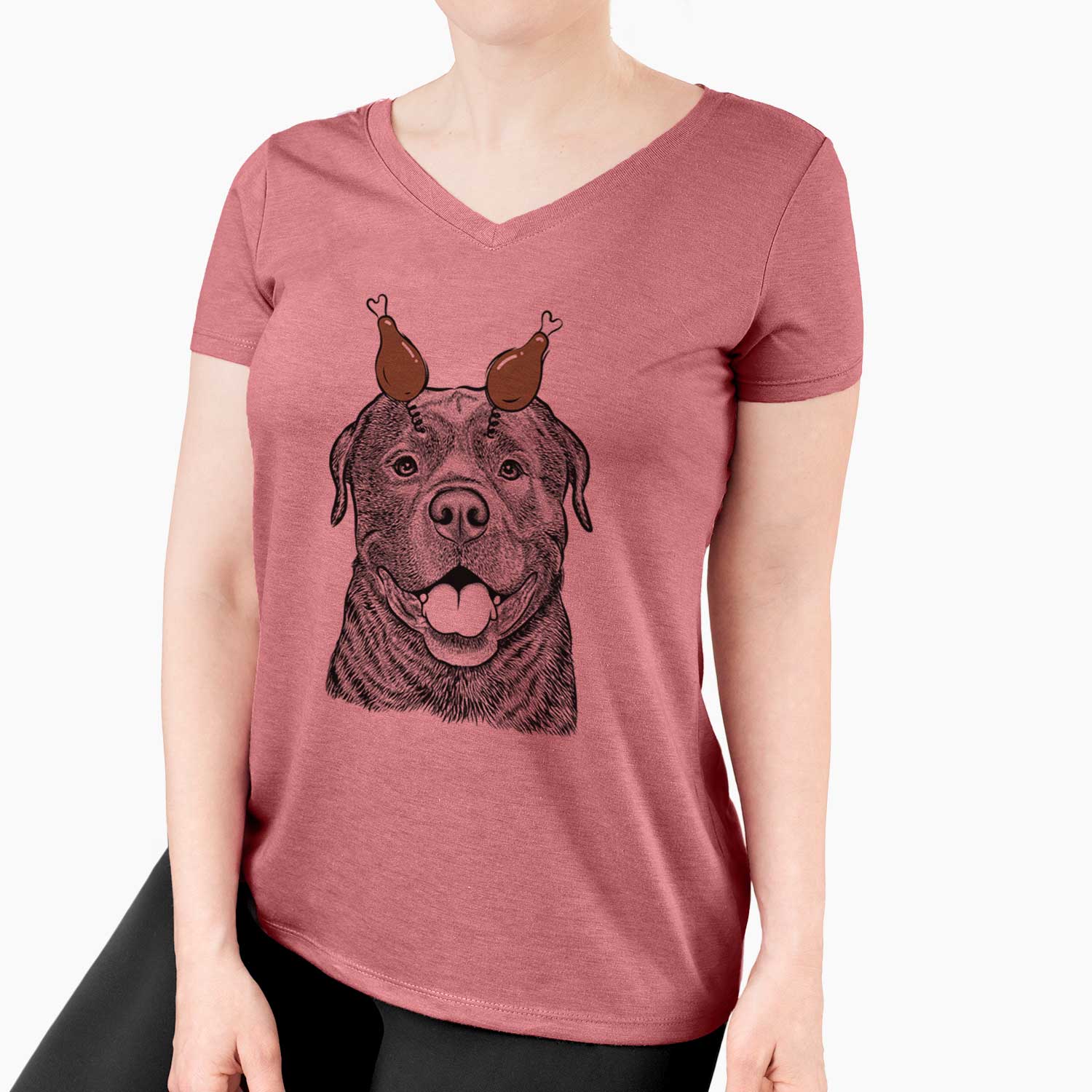 Thanksgiving Kojak the Rottweiler - Women's V-neck Shirt