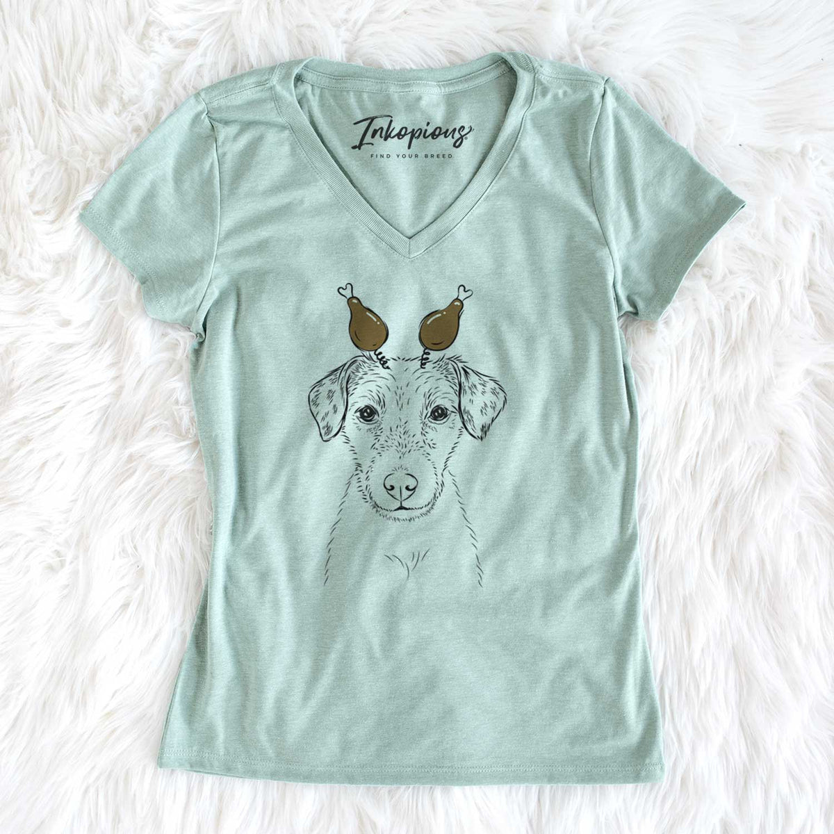Thanksgiving Kozmo the Jack Russell Terrier - Women's V-neck Shirt