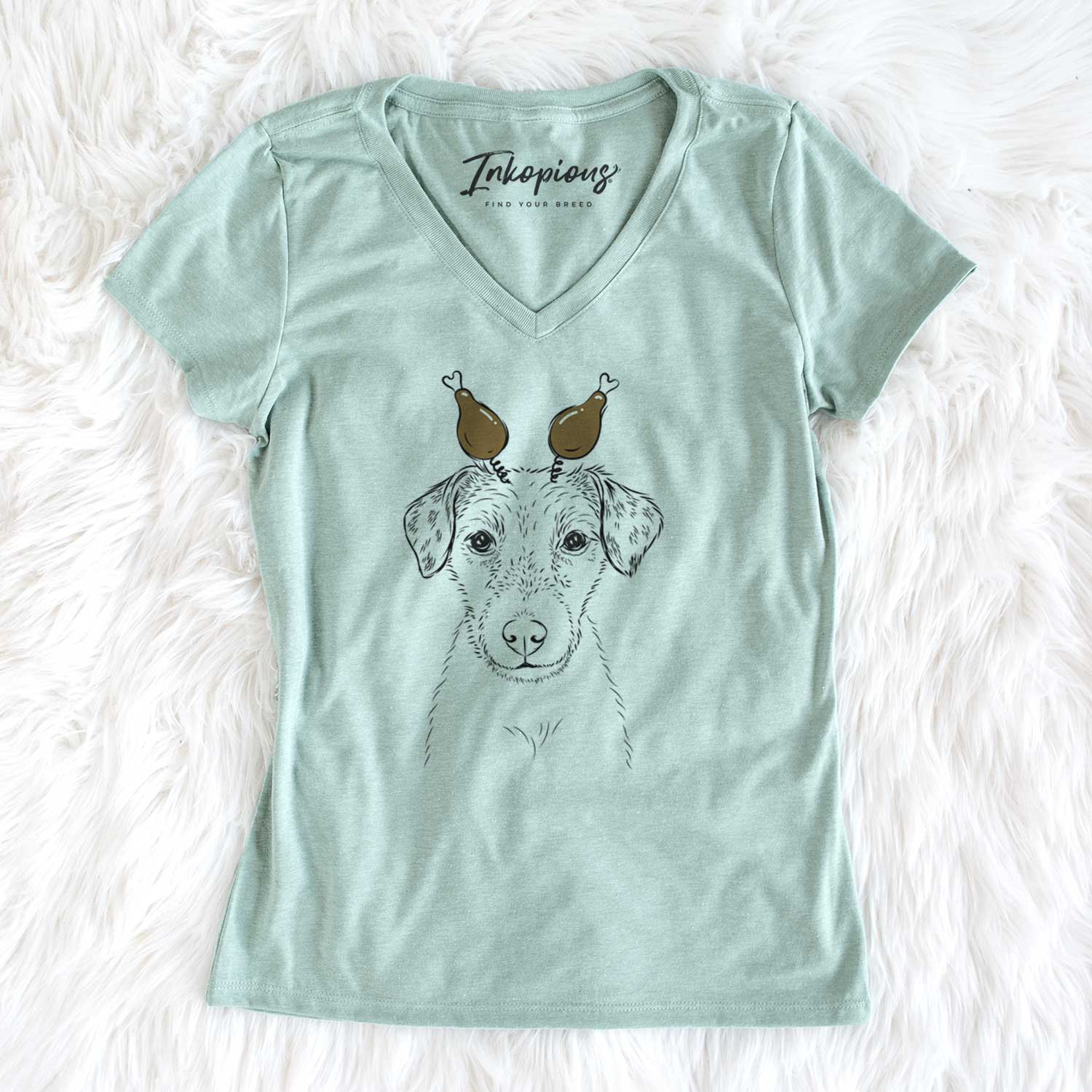 Thanksgiving Kozmo the Jack Russell Terrier - Women's V-neck Shirt