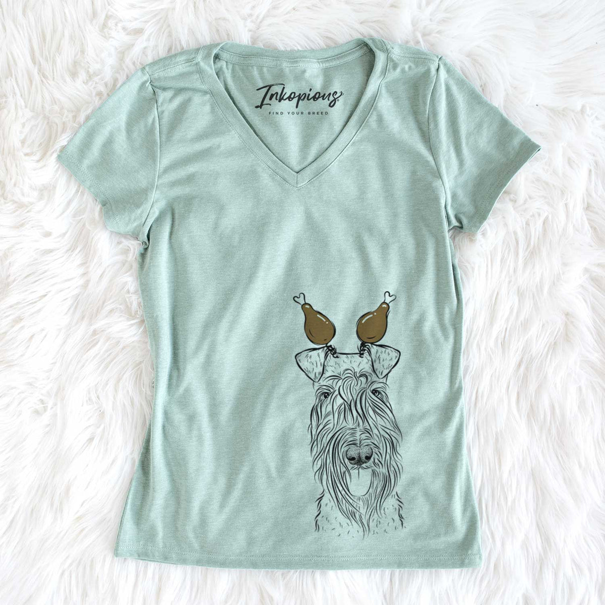 Thanksgiving Kricket the Kerry Blue Terrier - Women&#39;s V-neck Shirt