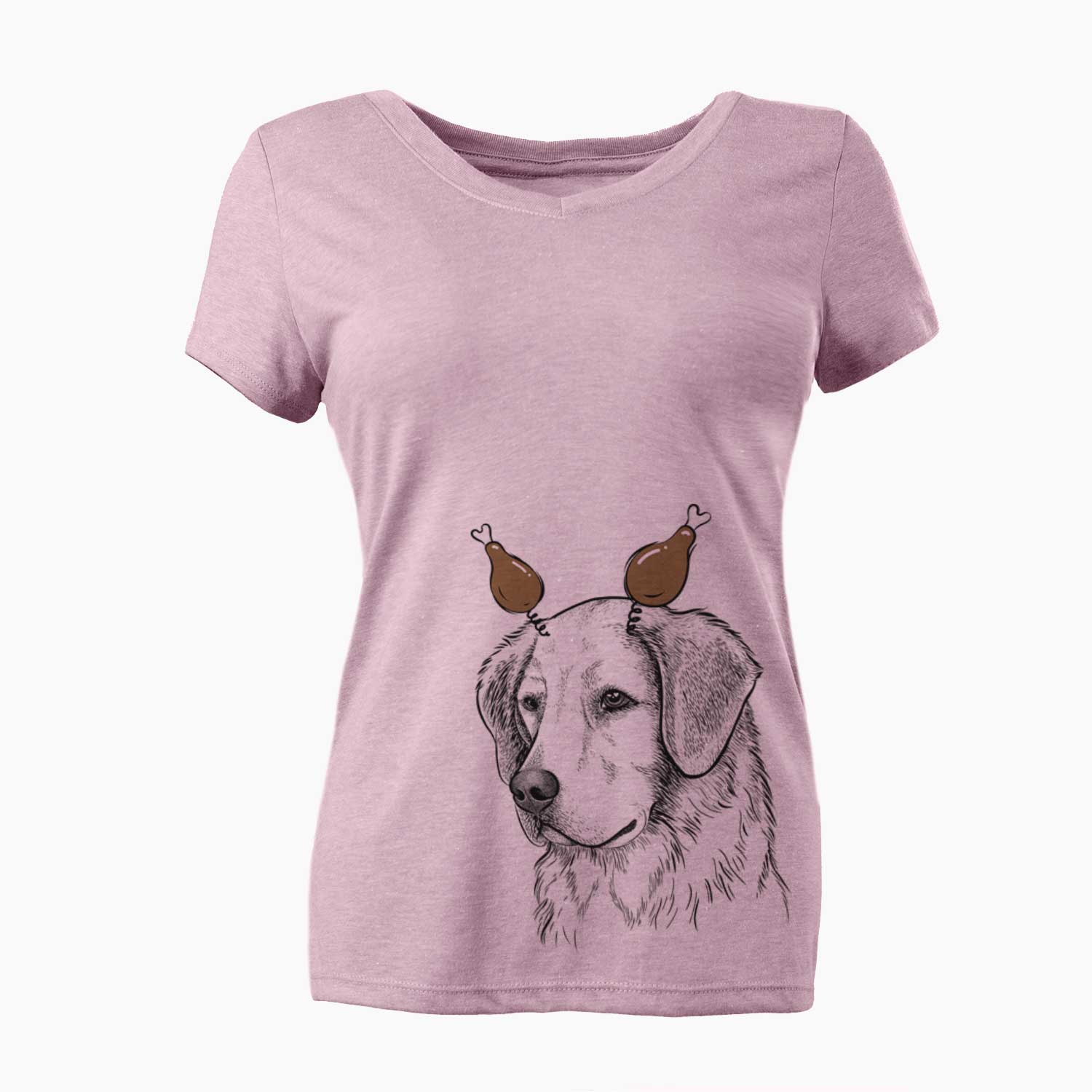 Thanksgiving Kula the Golden Retriever - Women's V-neck Shirt